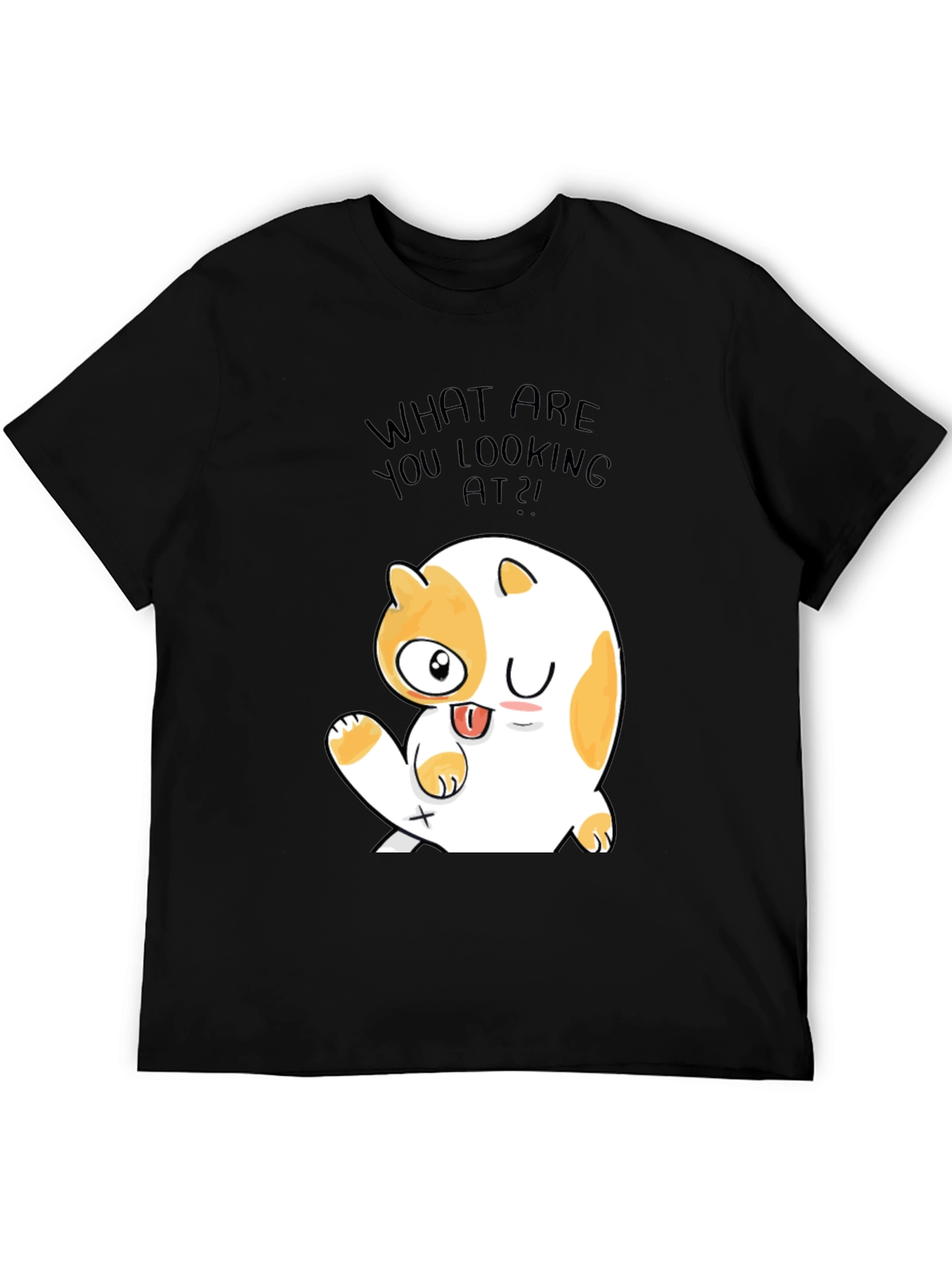 Funny Cat Graphic Mens Black T-Shirt