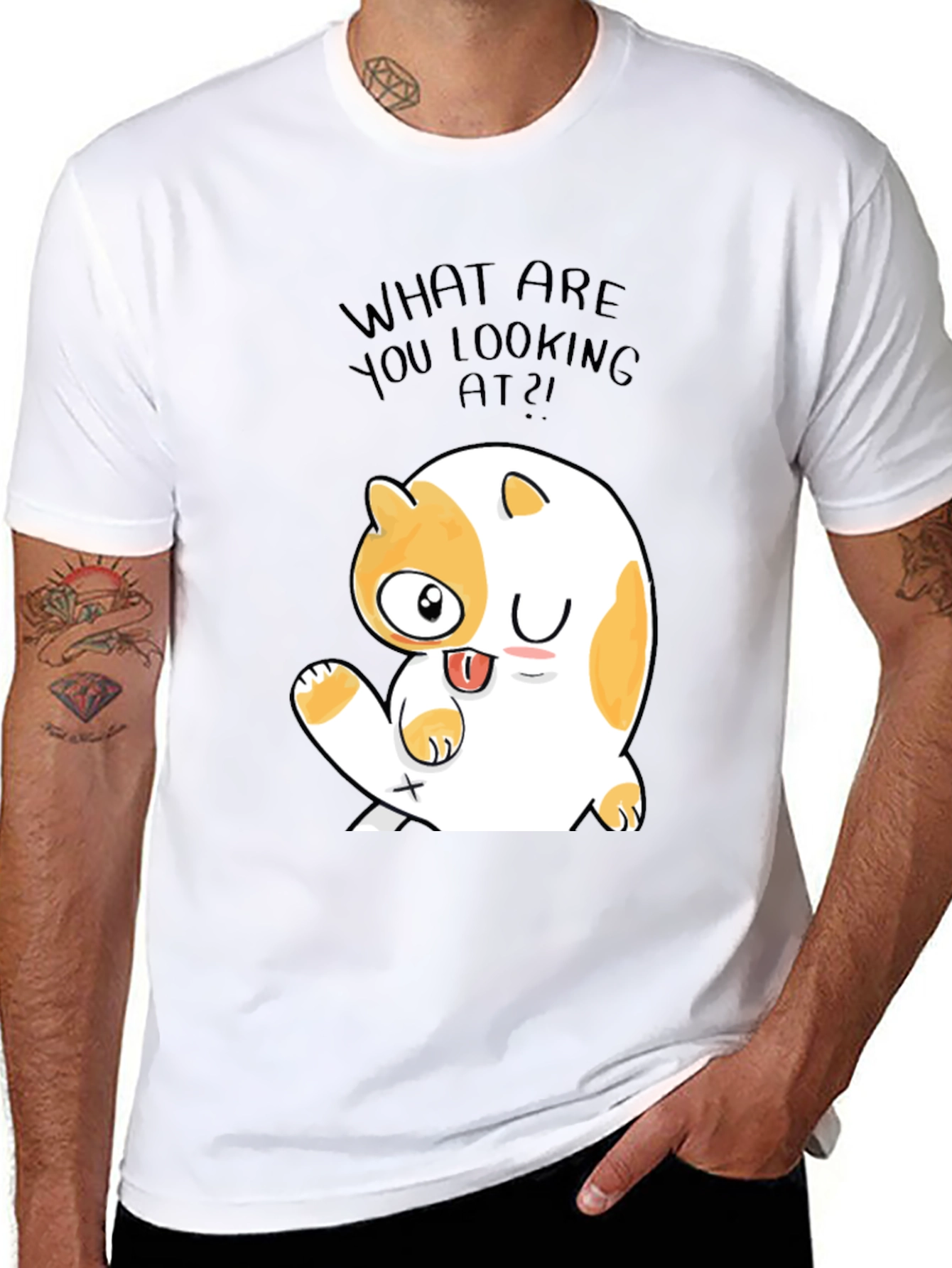 Funny Cat Graphic Mens Black T-Shirt