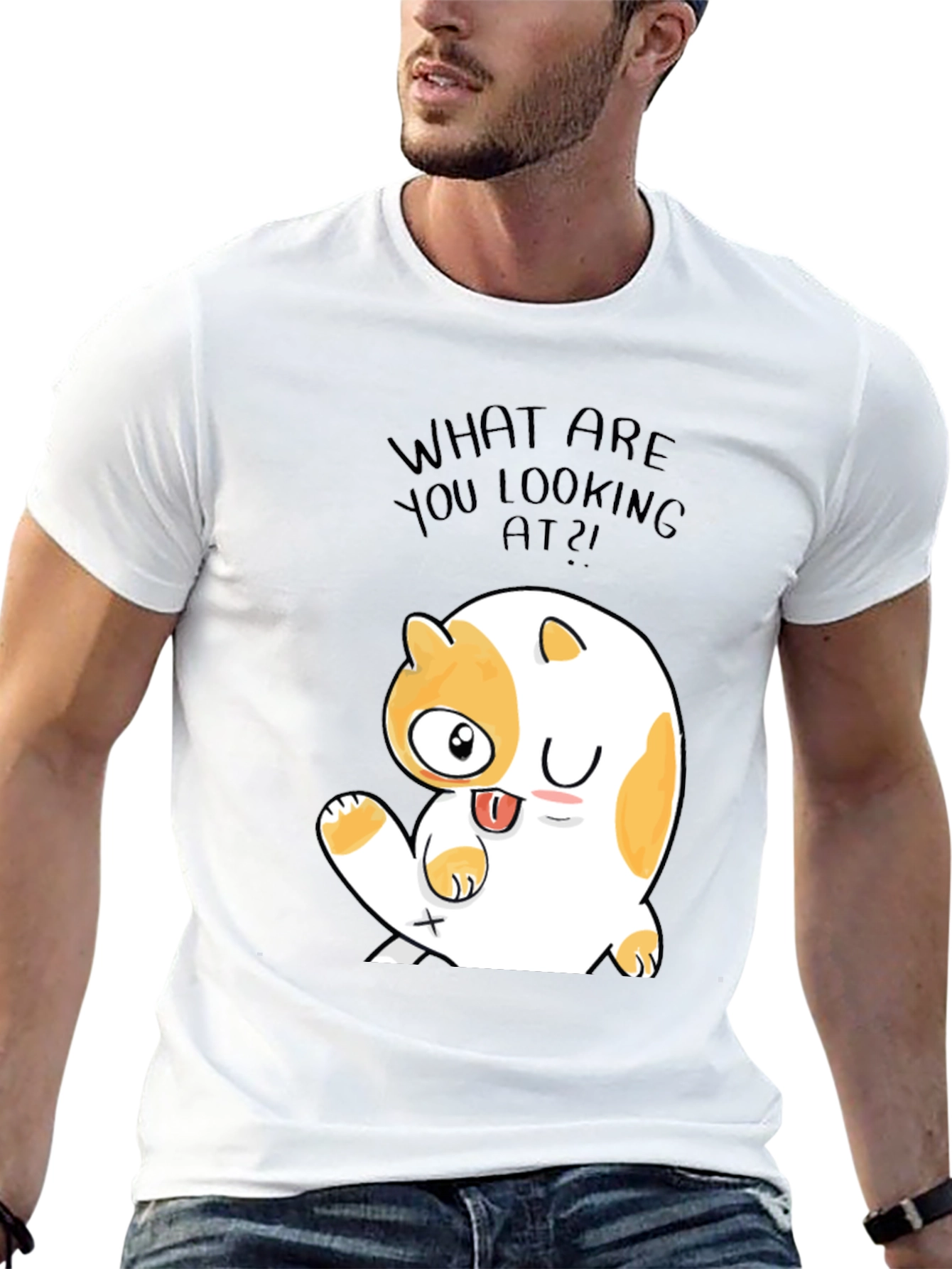 Funny Cat Graphic Mens Black T-Shirt
