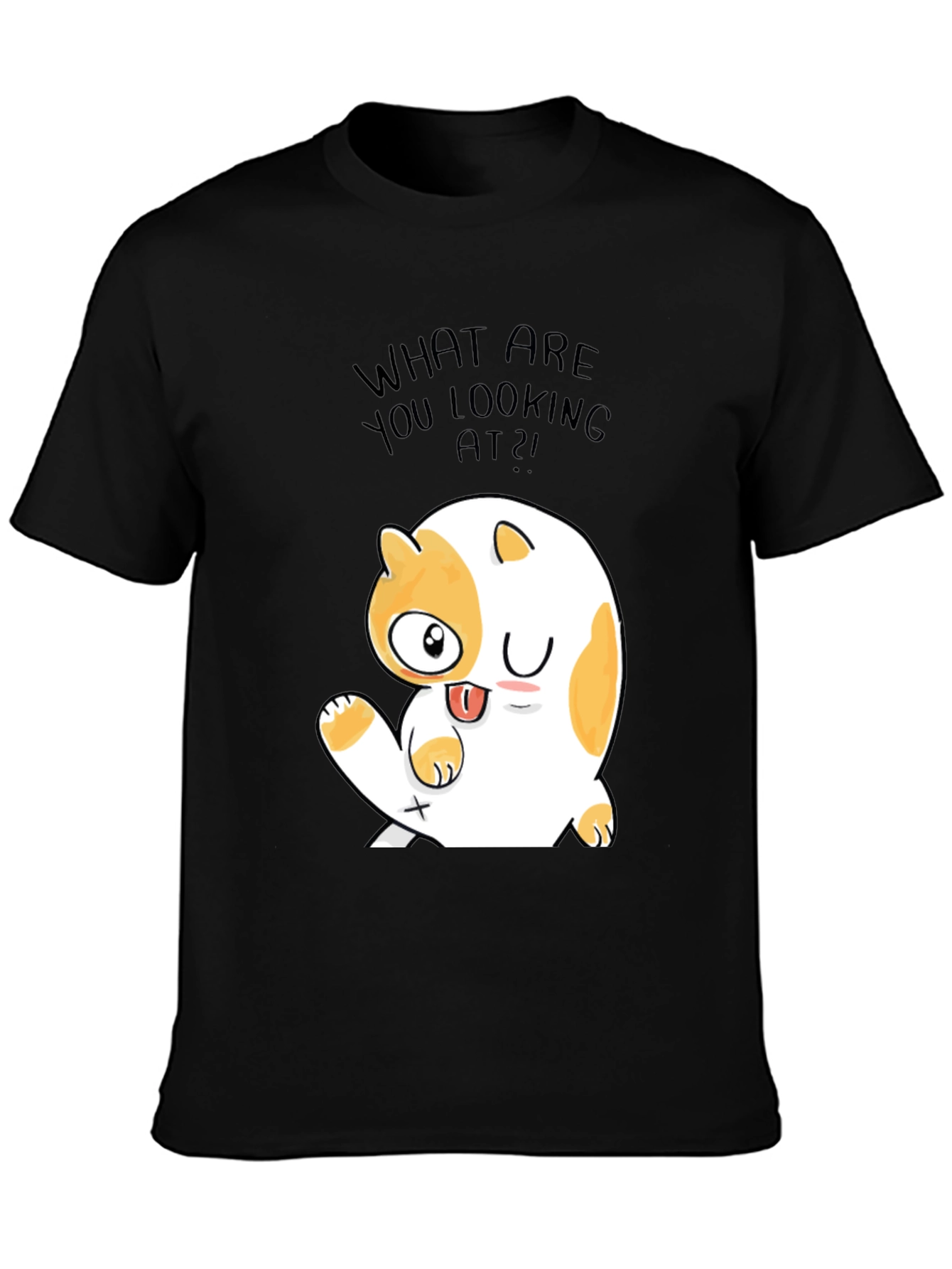 Funny Cat Graphic Mens Black T-Shirt