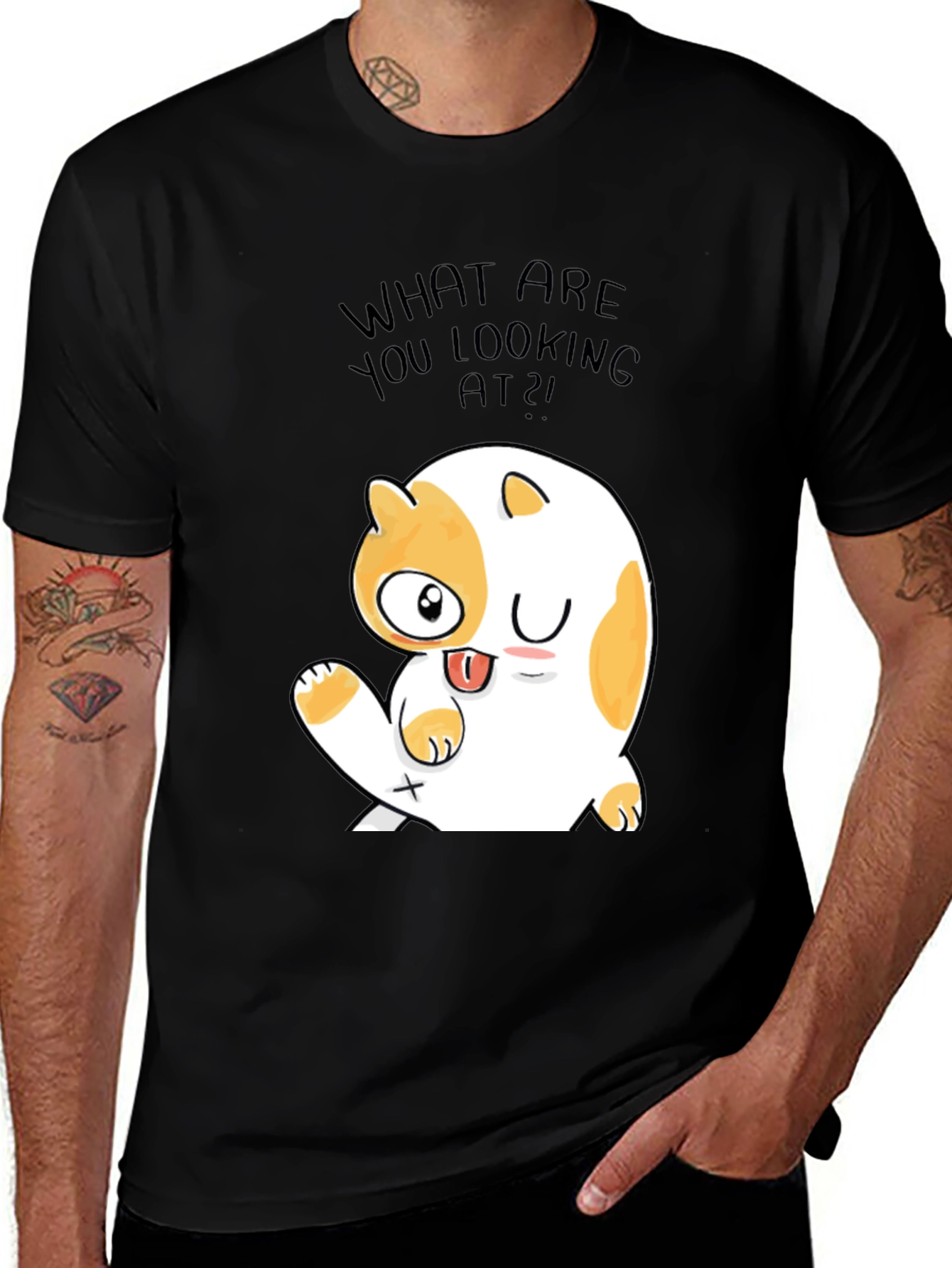 Funny Cat Graphic Mens Black T-Shirt