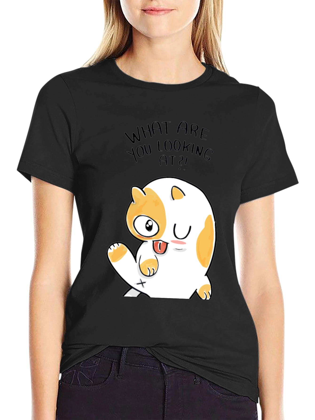 Funny Cat Graphic Mens Black T-Shirt