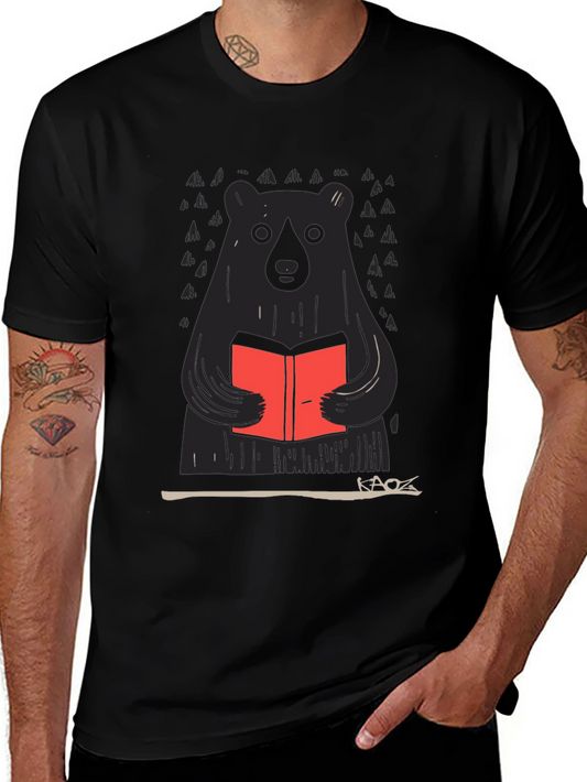 Bear Reading Book Graphic Tee - Black