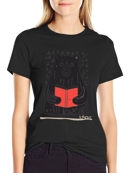 Bear Reading Book Graphic Tee - Black