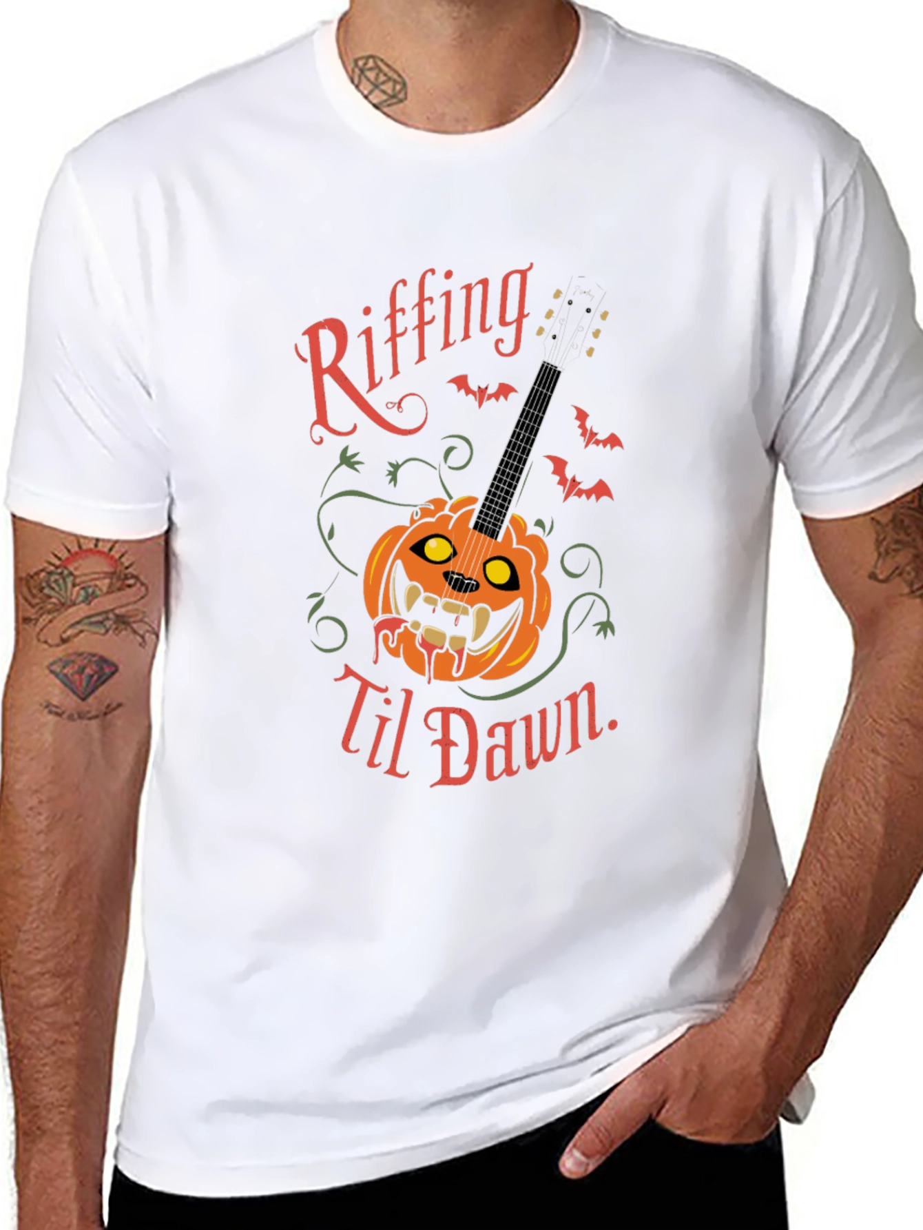 Riffing Til Dawn Halloween Guitar T-Shirt