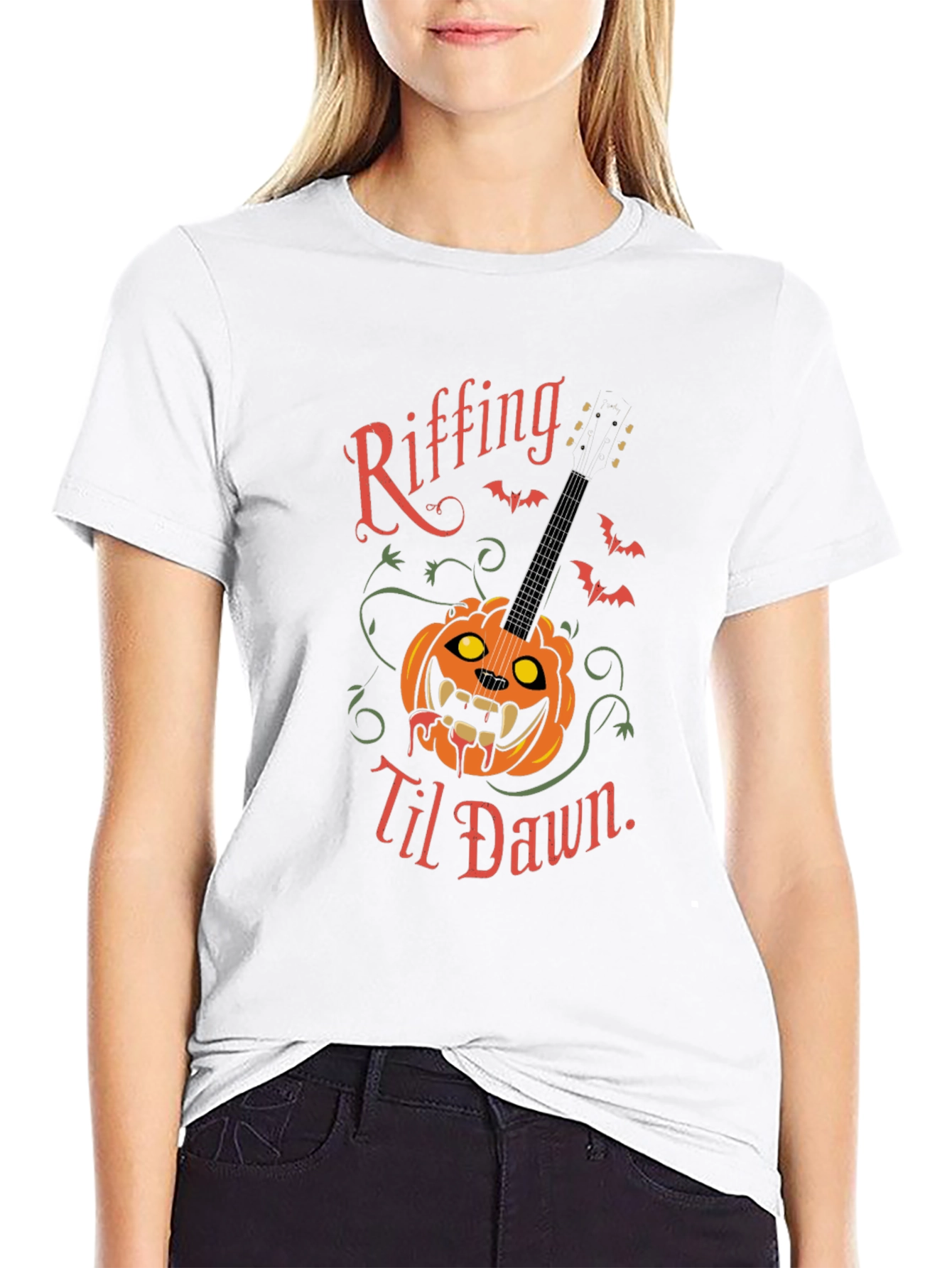 Riffing Til Dawn Halloween Guitar T-Shirt