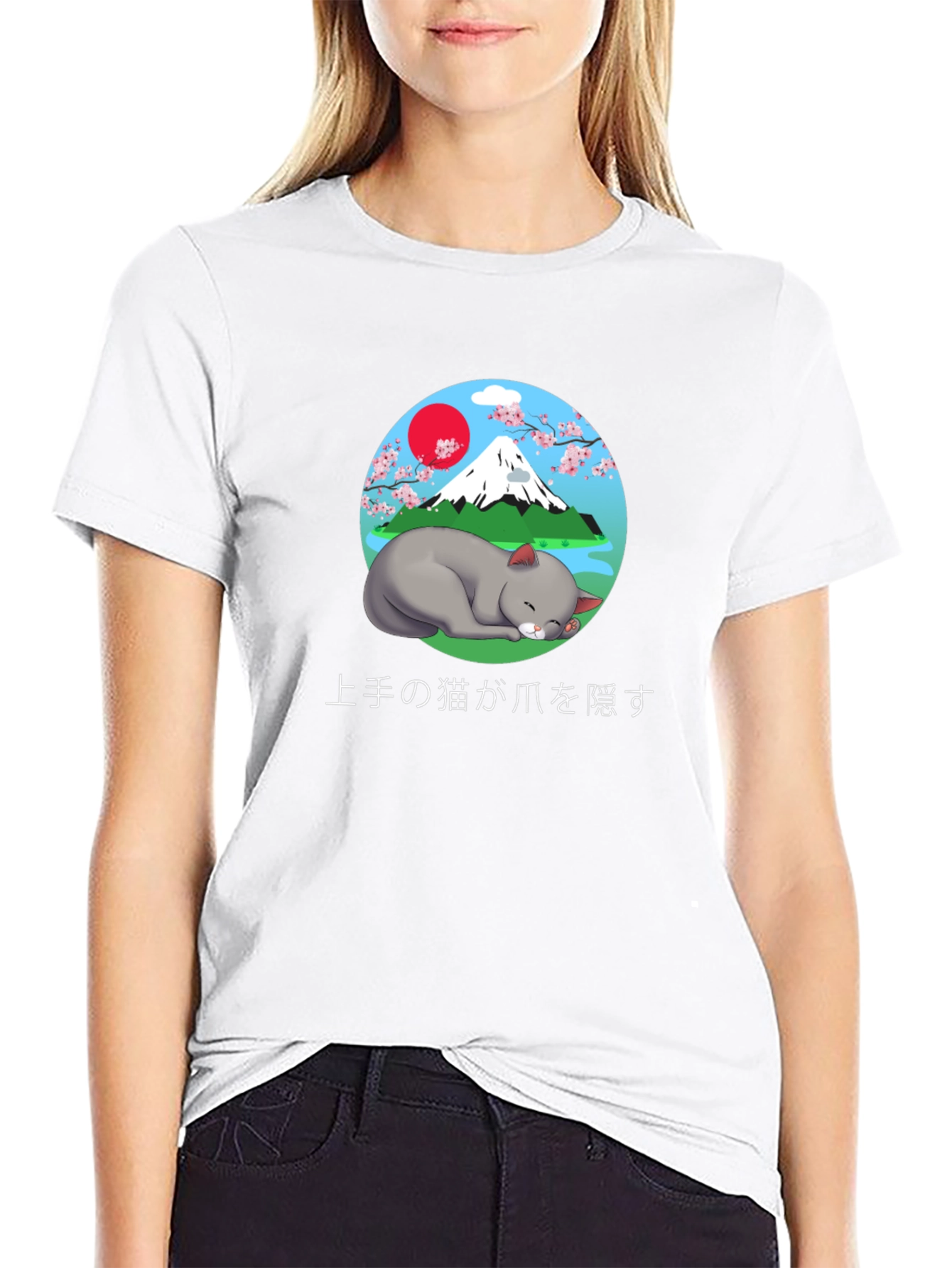 Japanese Cat T-Shirt - Cute Mount Fuji Design