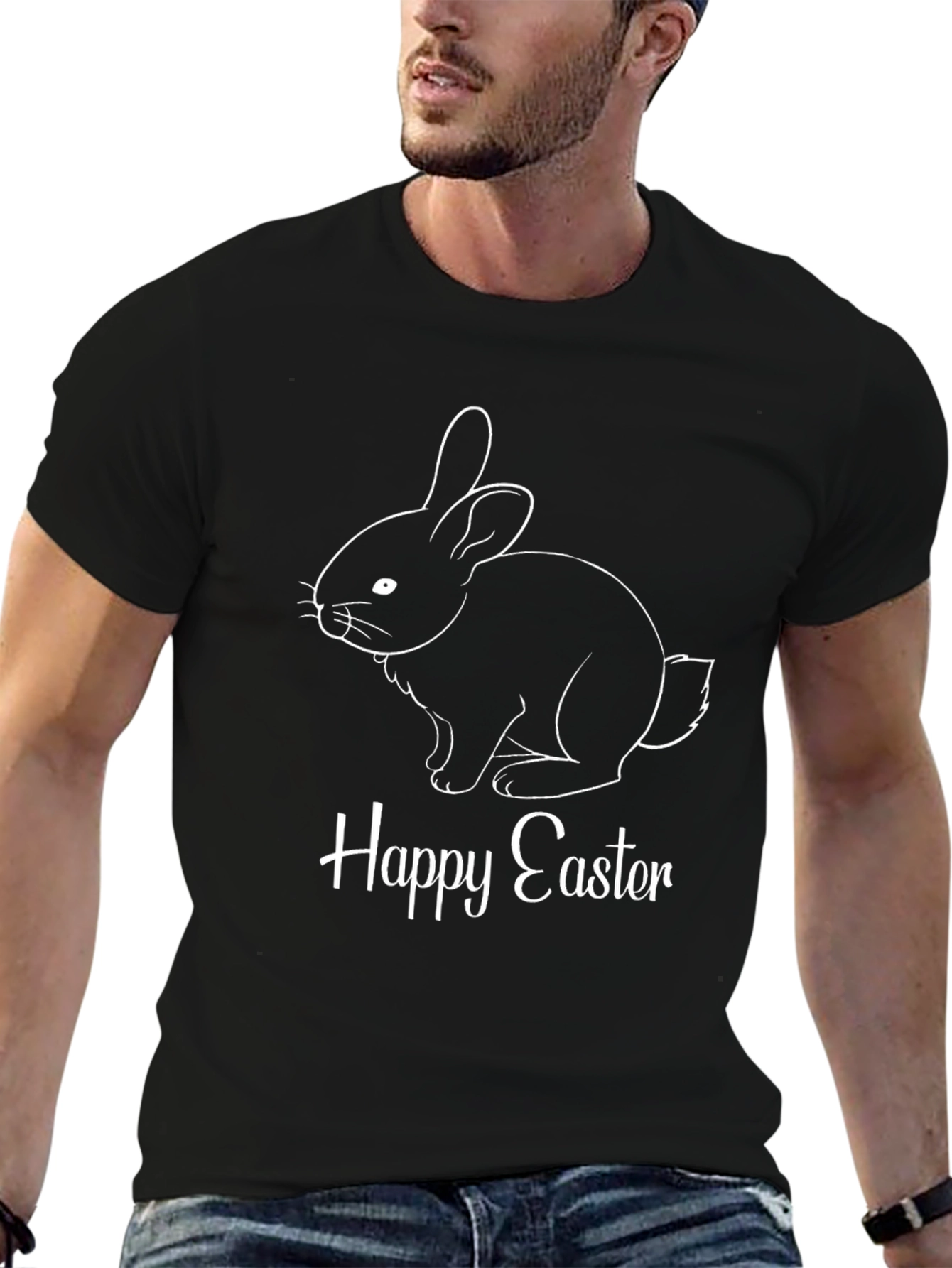 Happy Easter Bunny T-Shirt - Black Cotton Tee