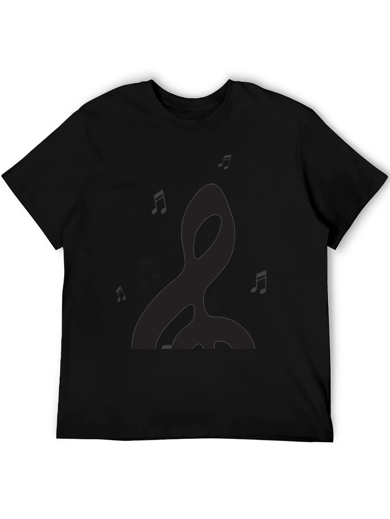 Mens Black Graphic Tee - Music Notes Design