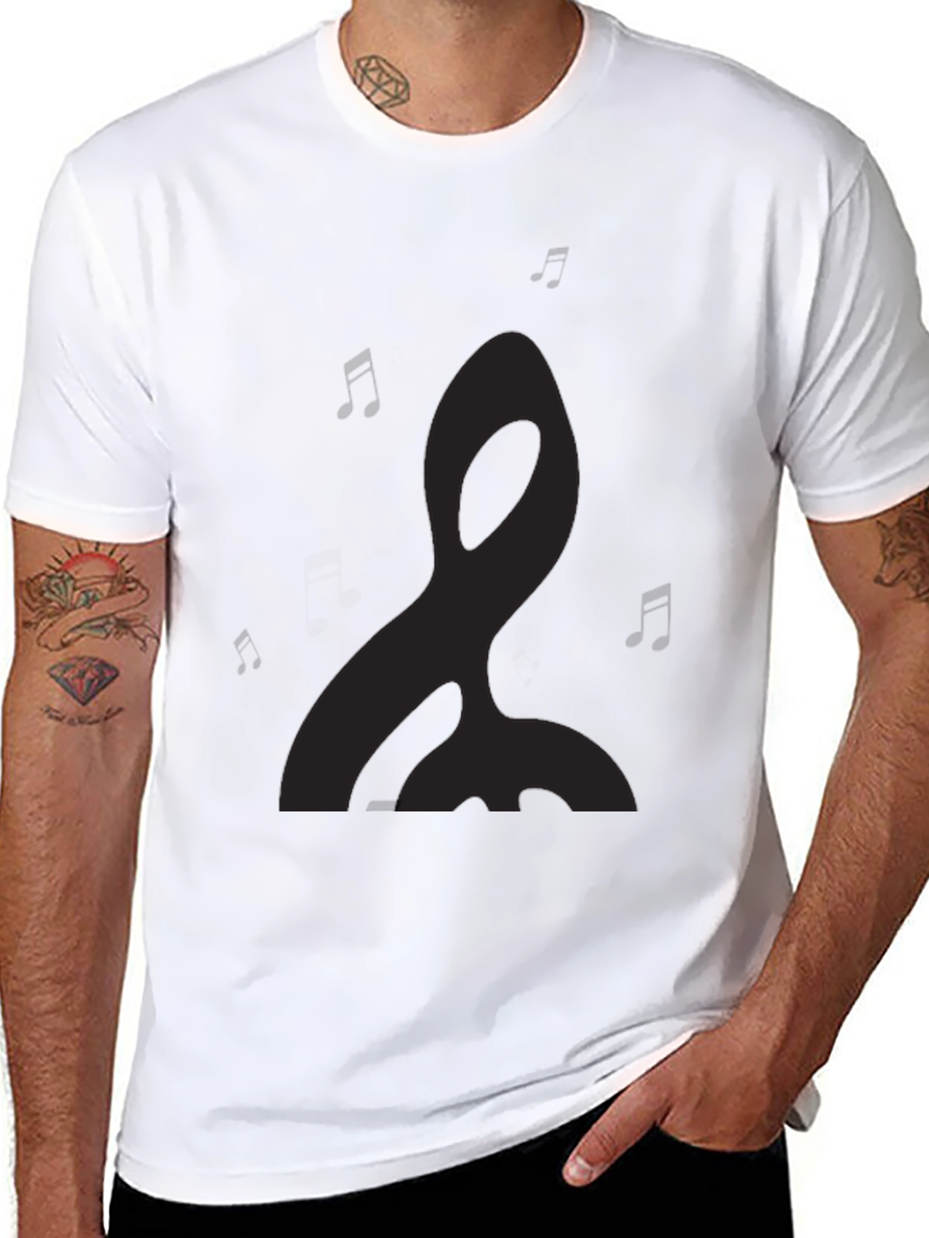 Mens Black Graphic Tee - Music Notes Design