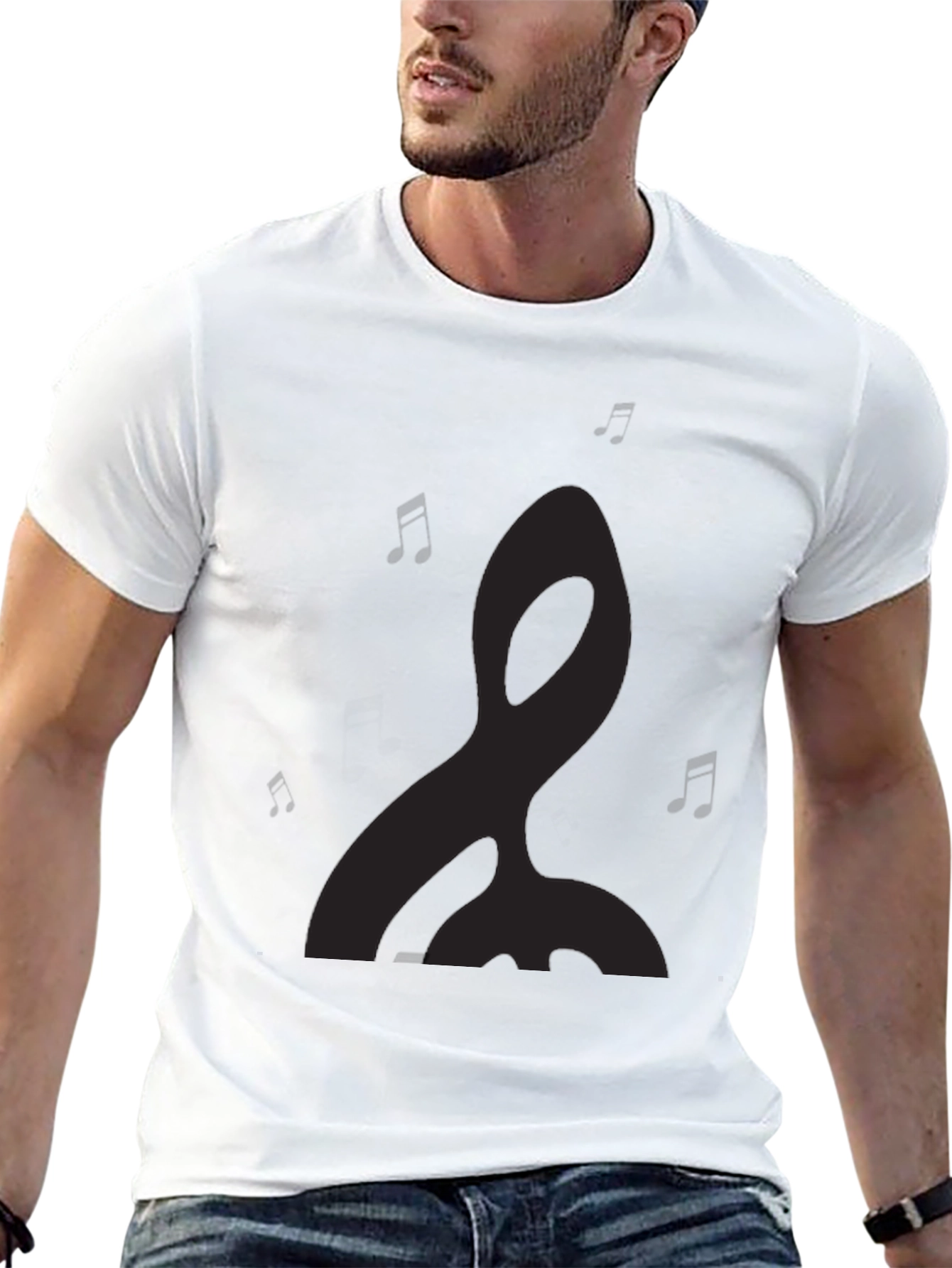 Mens Black Graphic Tee - Music Notes Design