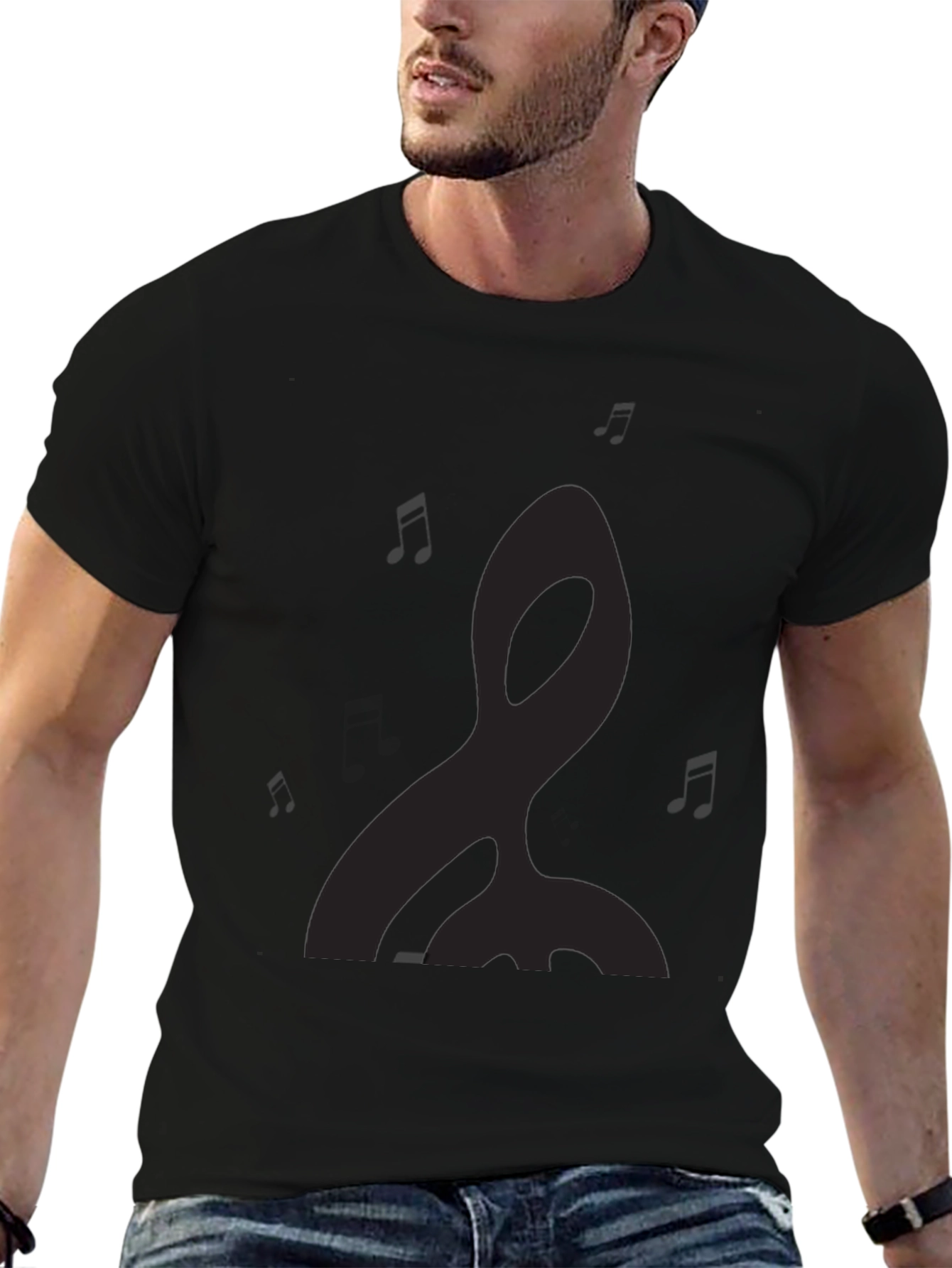 Mens Black Graphic Tee - Music Notes Design