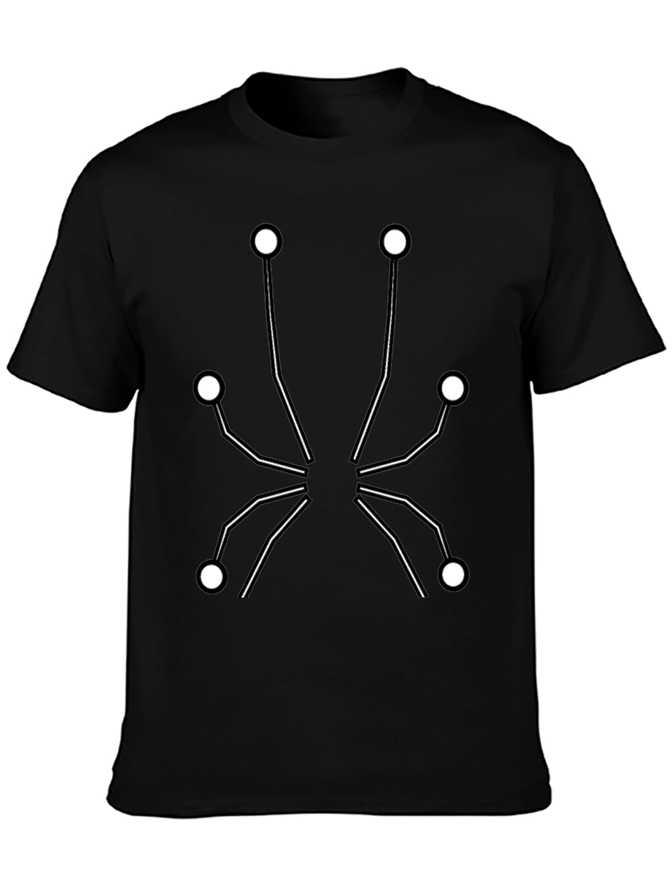 Geometric Dot & Line Design Black T-Shirt