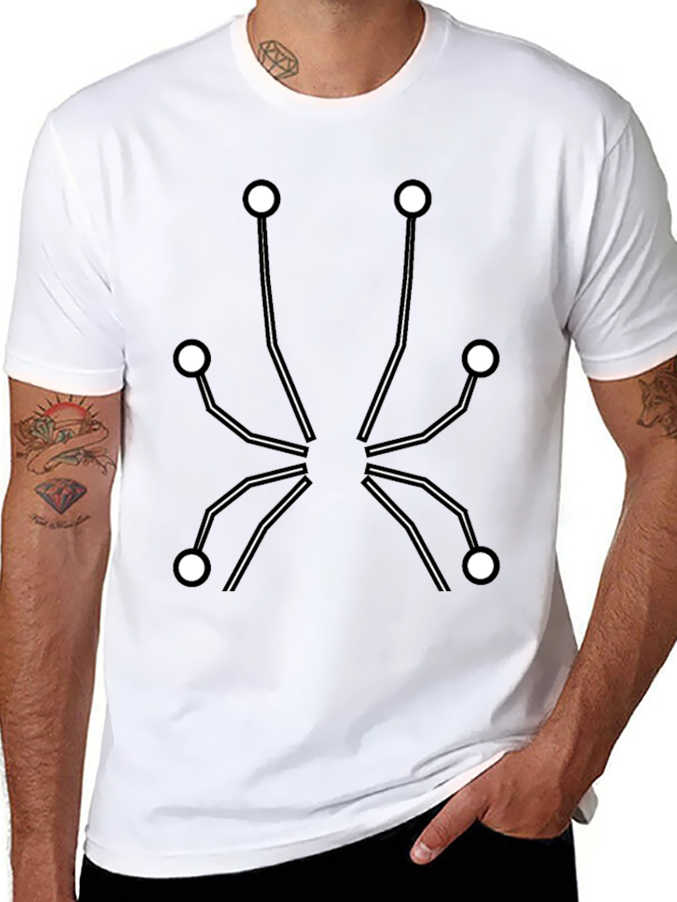 Geometric Dot & Line Design Black T-Shirt