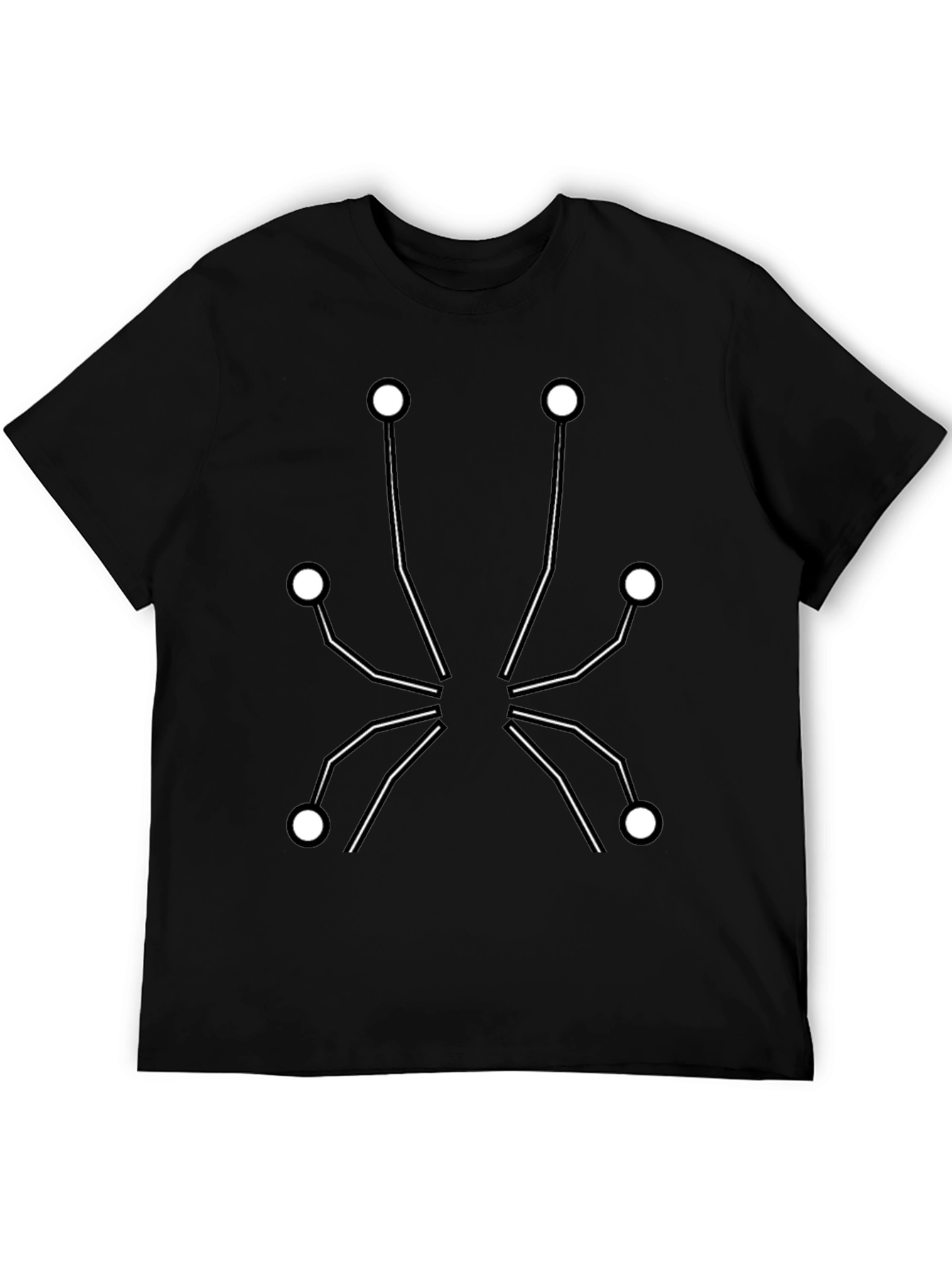 Geometric Dot & Line Design Black T-Shirt
