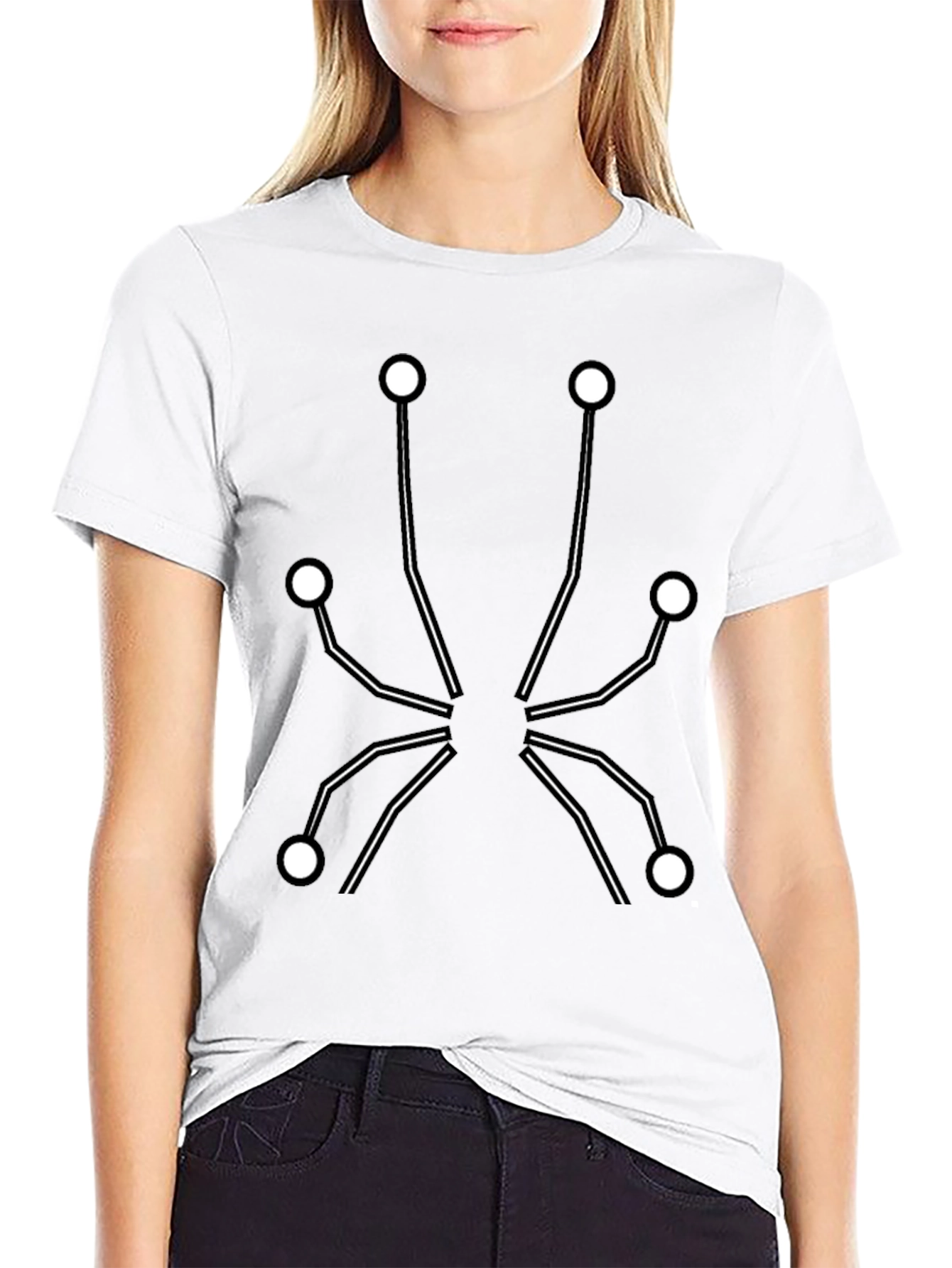 Geometric Dot & Line Design Black T-Shirt