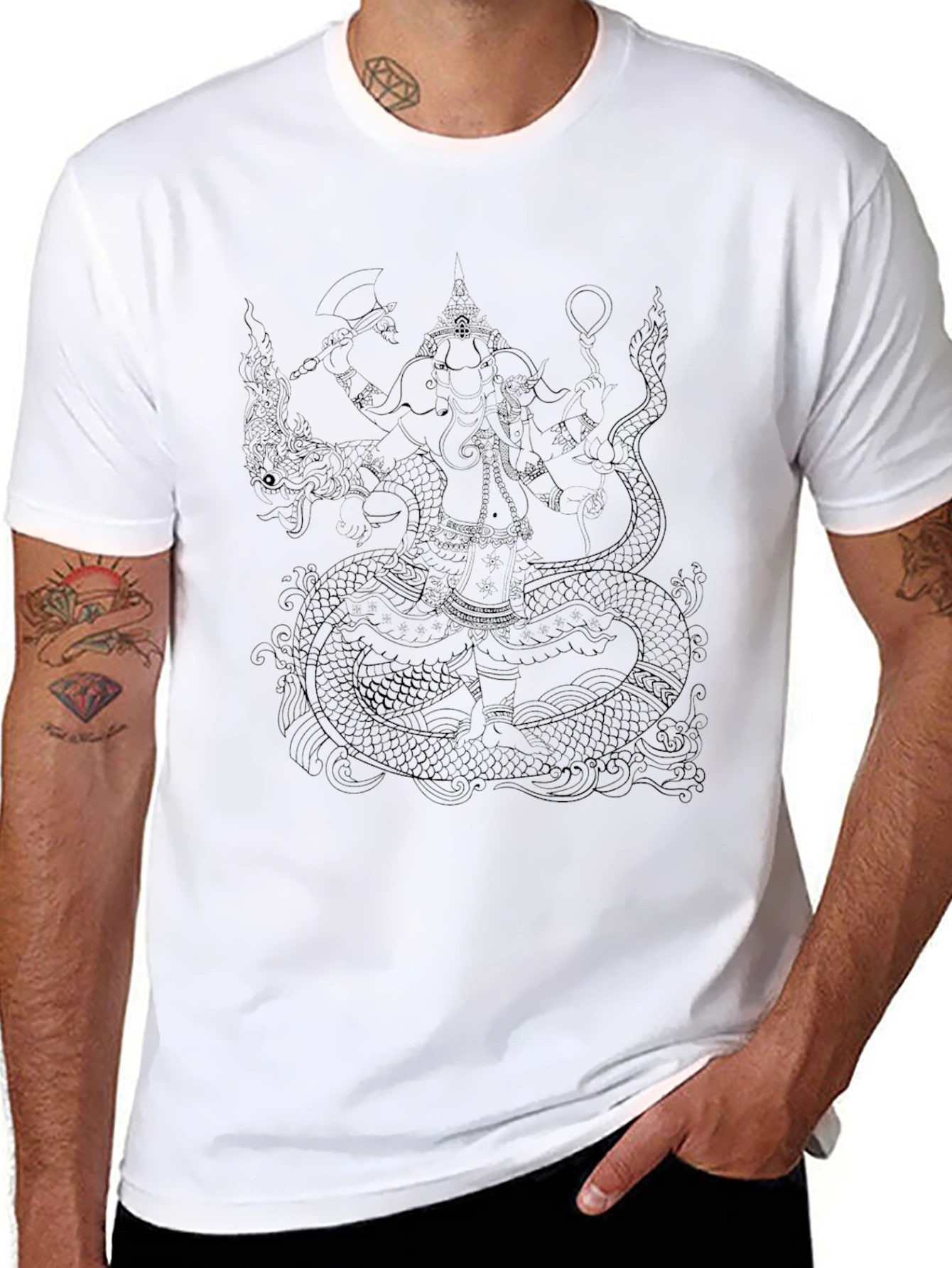 Graphic Tee: Elephant & Serpent Black T-Shirt