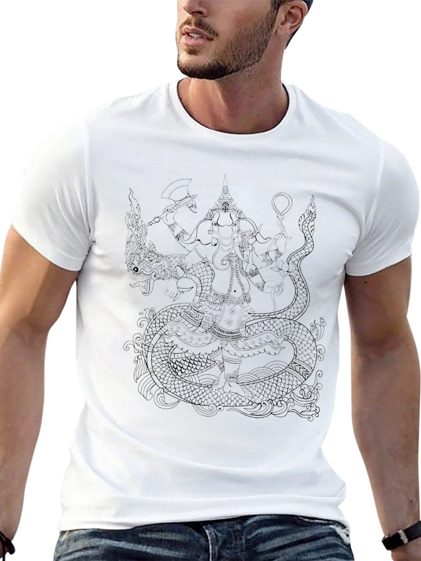 Graphic Tee: Elephant & Serpent Black T-Shirt