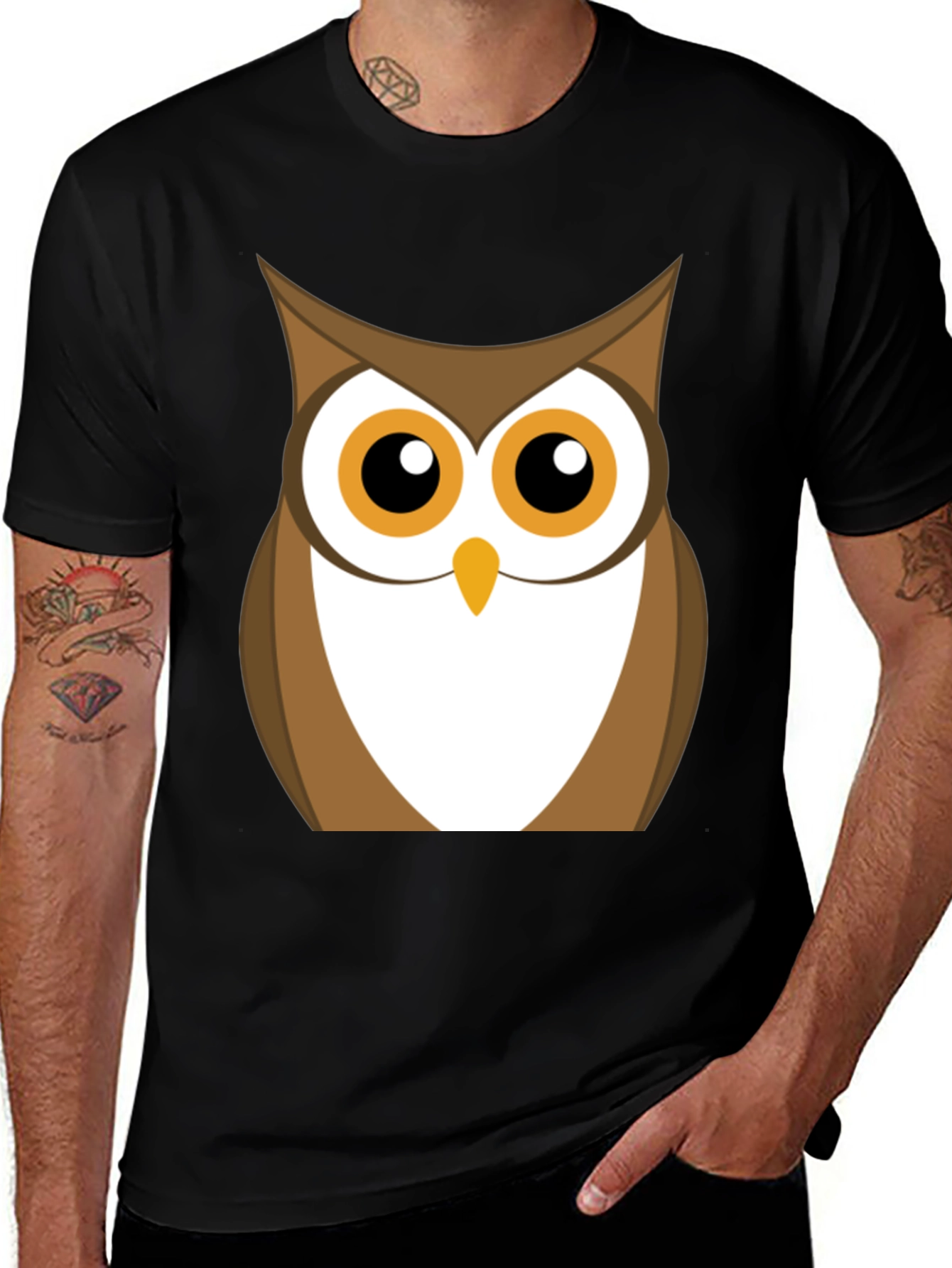 Owl Graphic Print Black T-Shirt