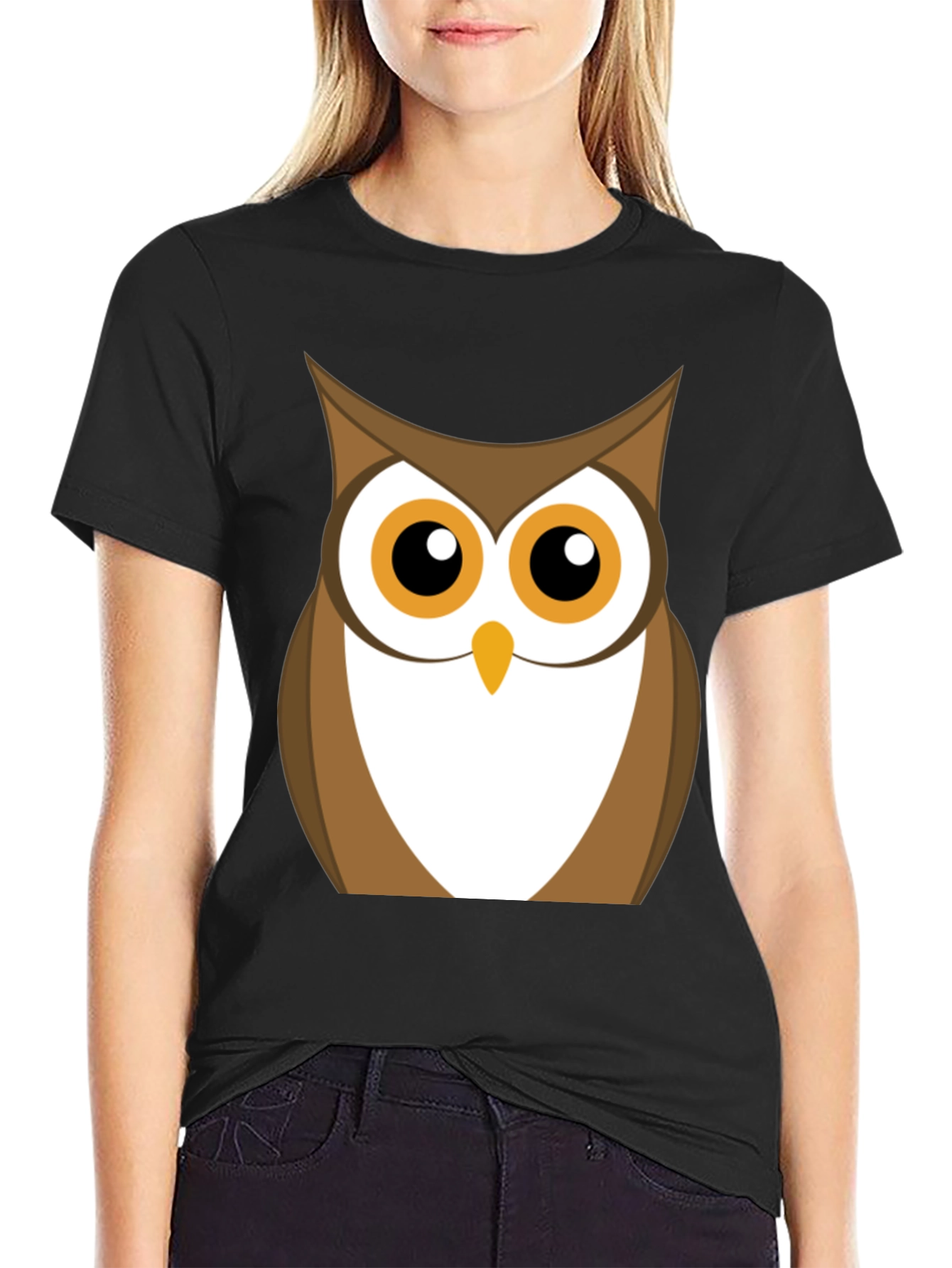 Owl Graphic Print Black T-Shirt