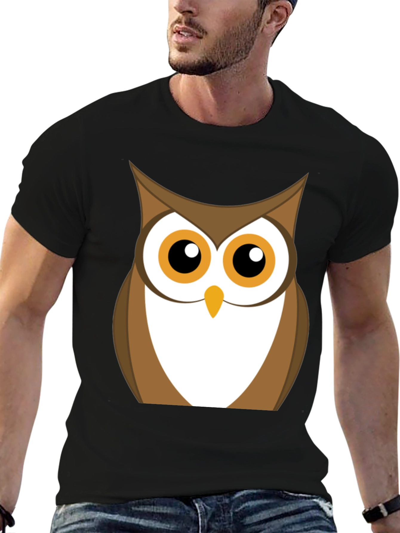 Owl Graphic Print Black T-Shirt