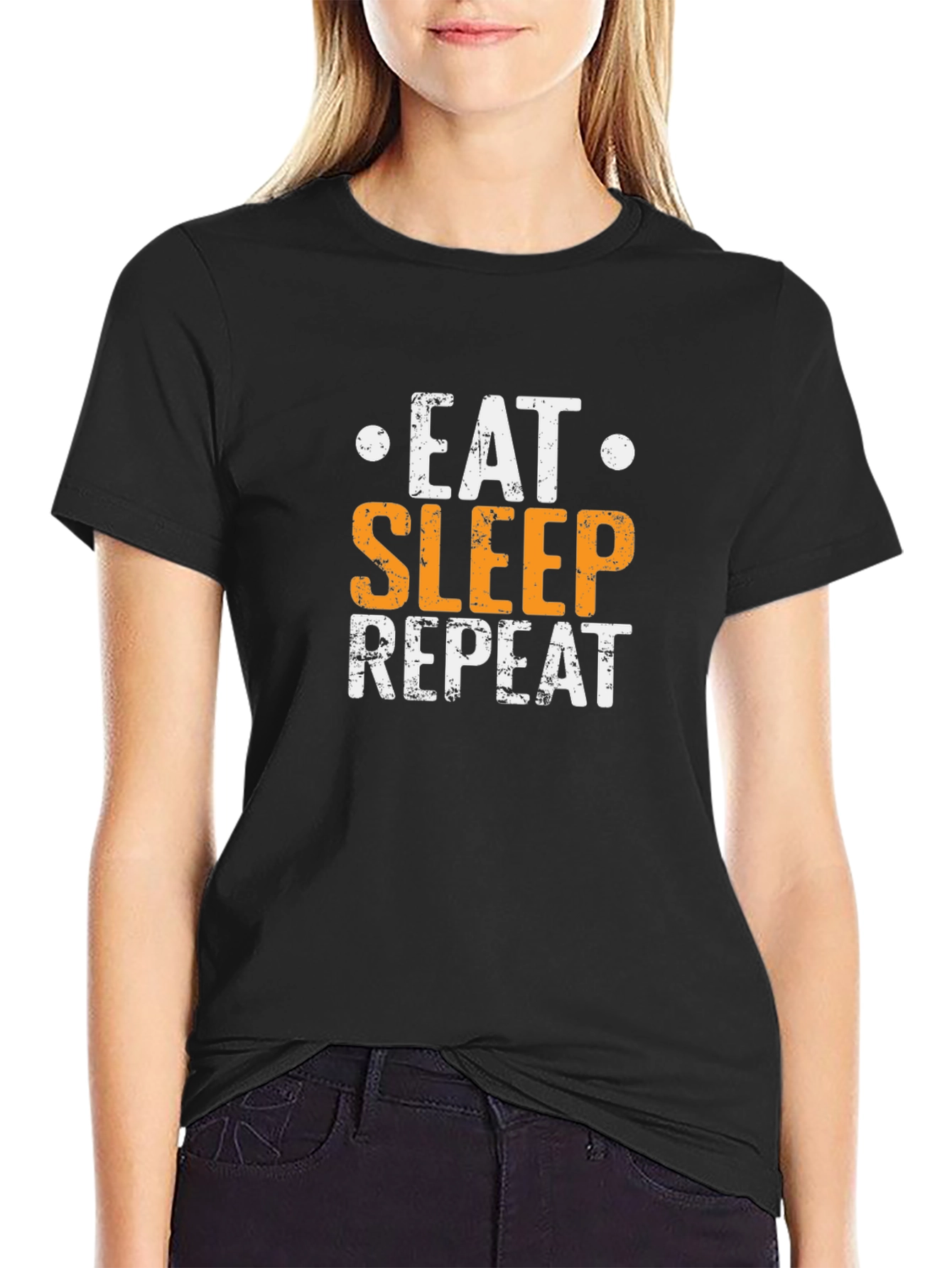 Eat Sleep Repeat Graphic Tee - Black Cotton T-Shirt