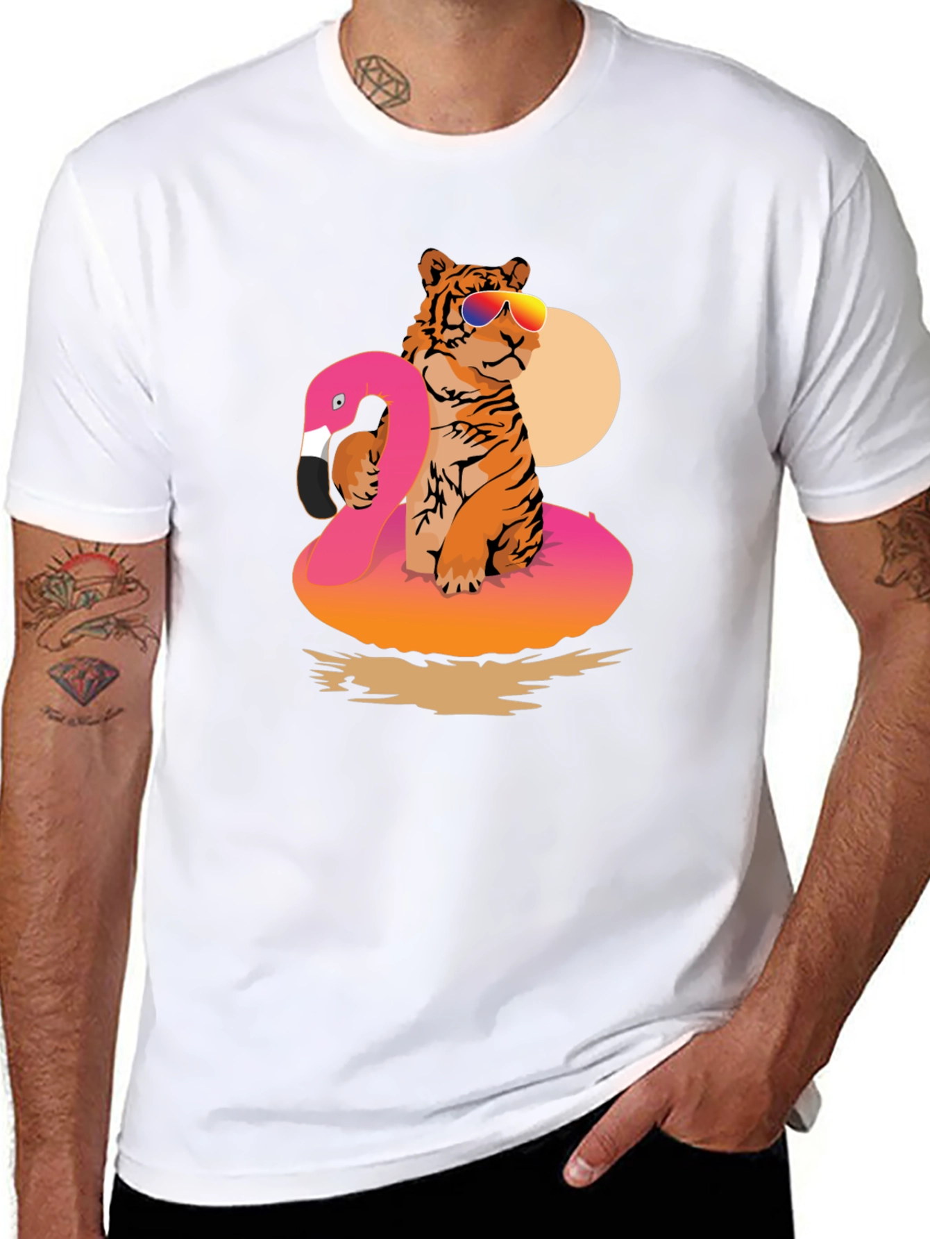 Tiger Flamingo Float T-Shirt - Summer Vibes