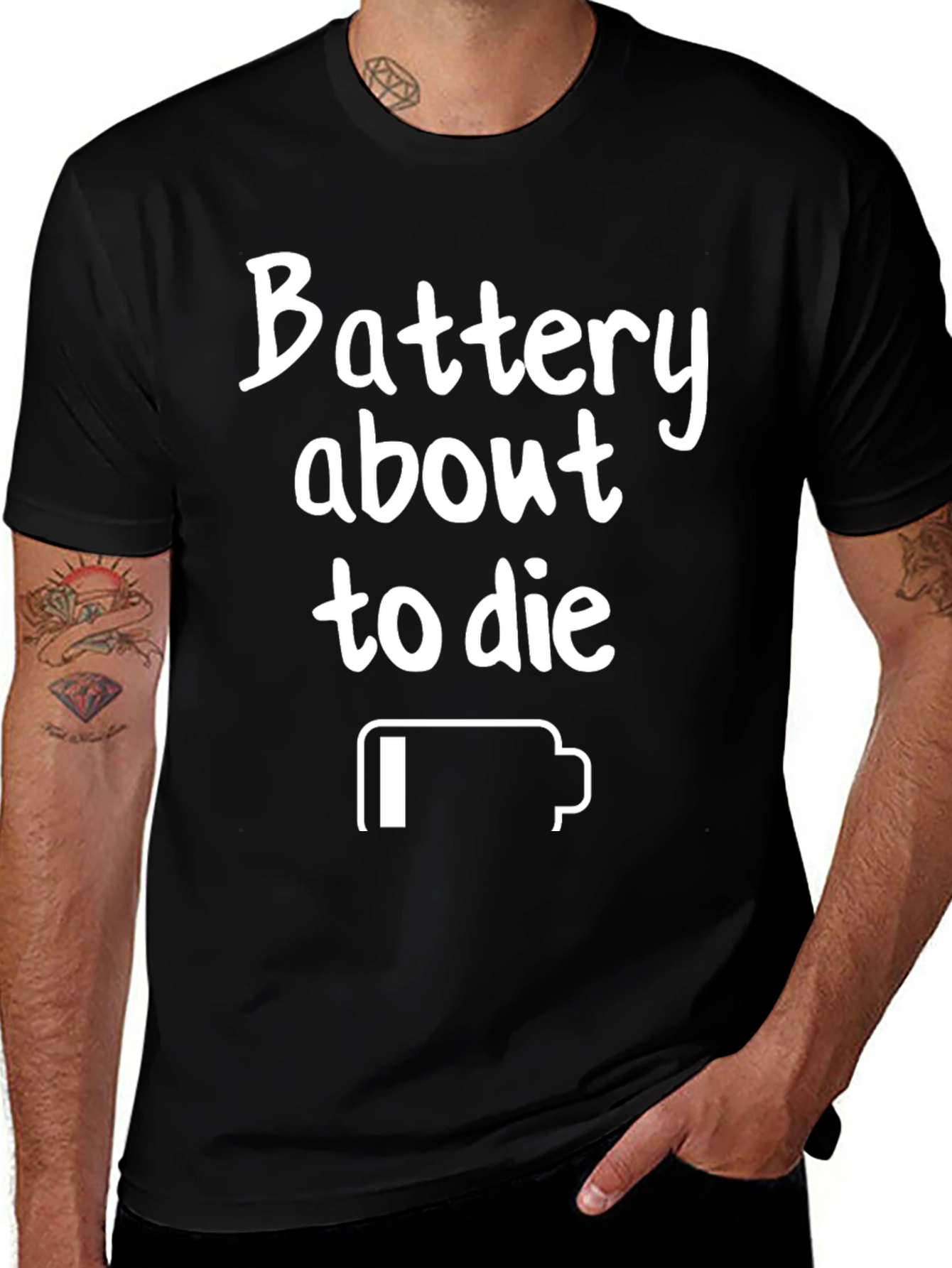Funny Battery Low T-Shirt - Novelty Humor Tee