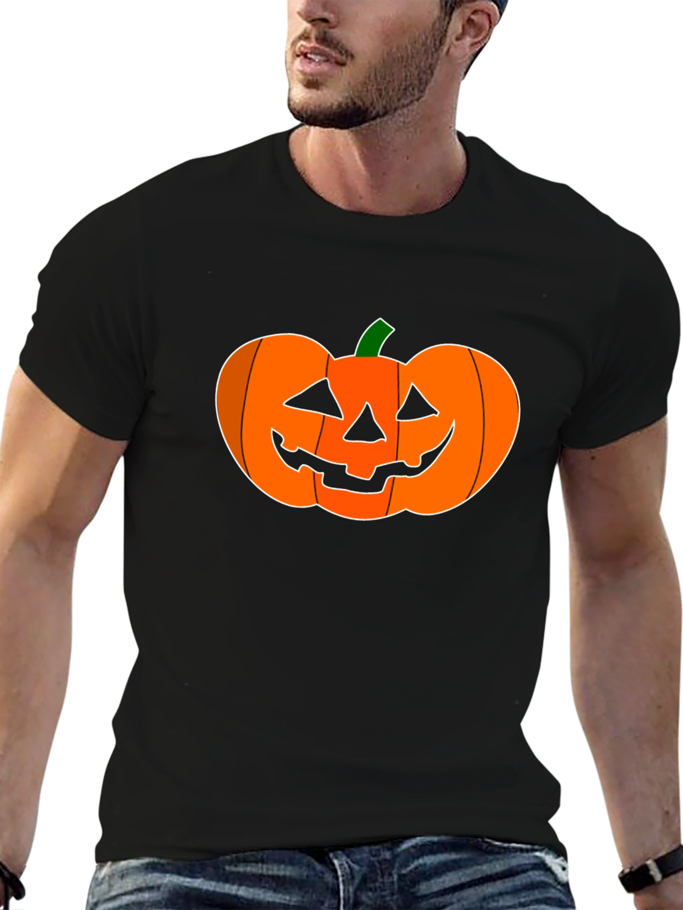 Halloween Pumpkin Graphic Tee - Black Cotton Shirt