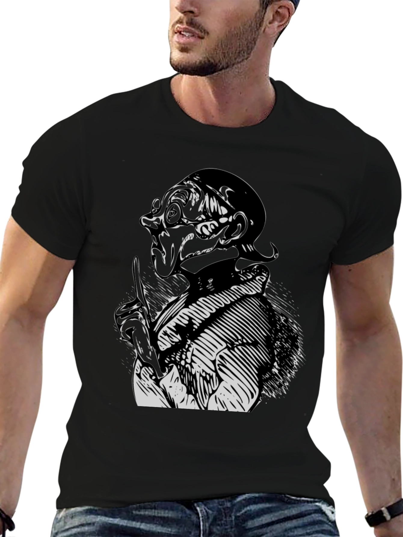 Mens Black T-Shirt with Graphic Print