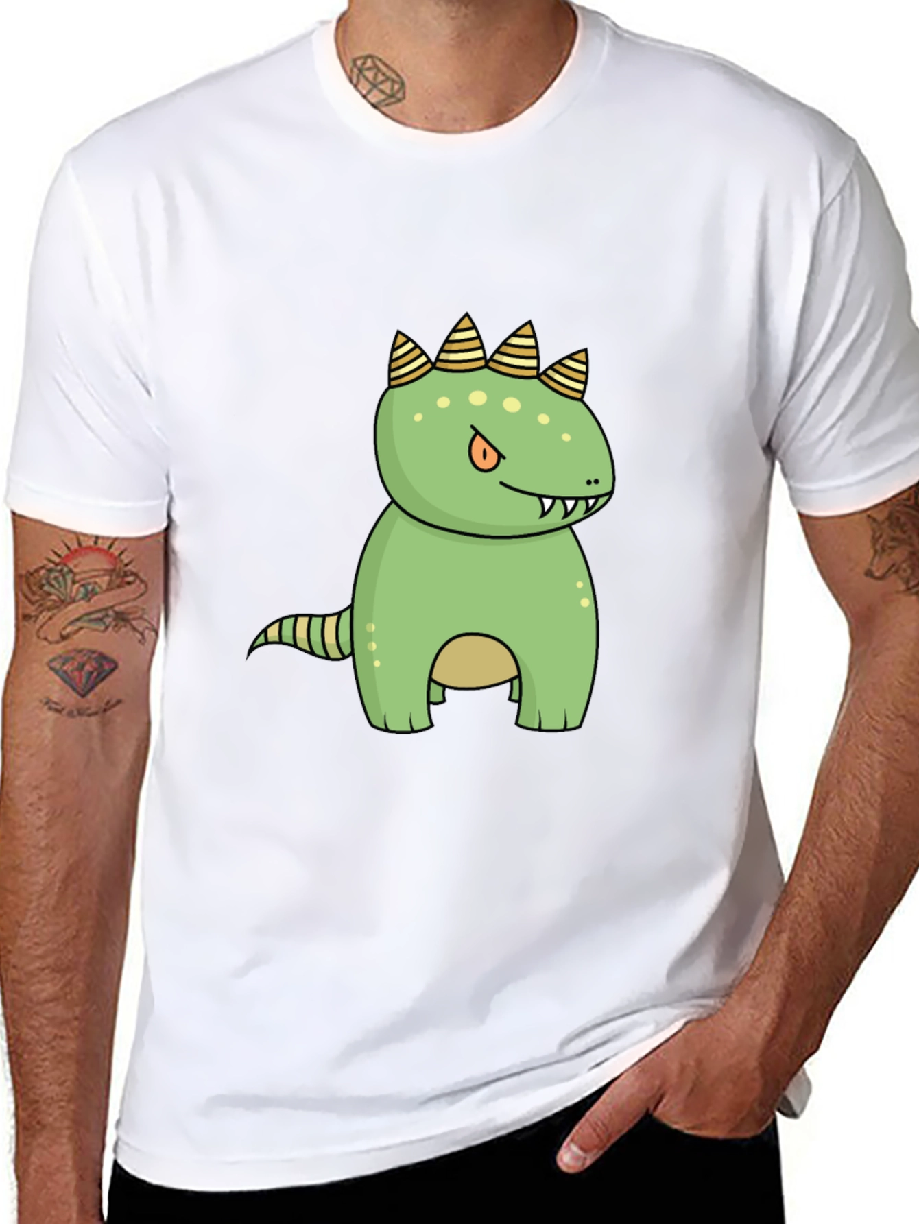 Cartoon Dinosaur Graphic Tee - Black