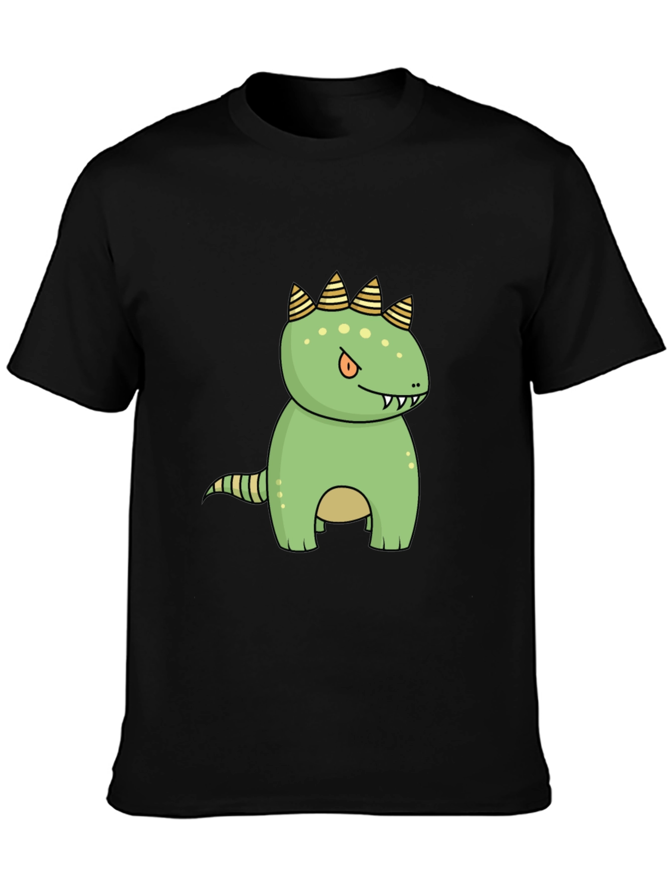 Cartoon Dinosaur Graphic Tee - Black