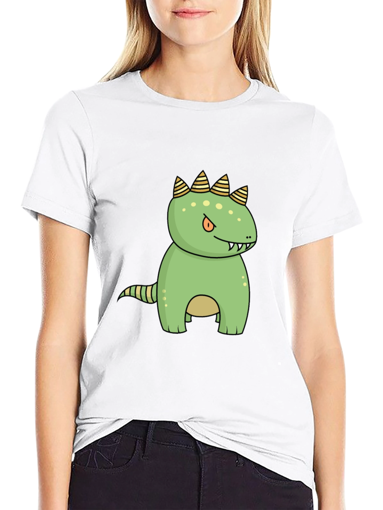 Cartoon Dinosaur Graphic Tee - Black