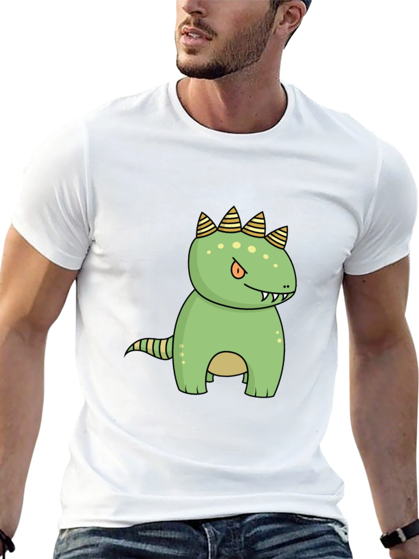 Cartoon Dinosaur Graphic Tee - Black