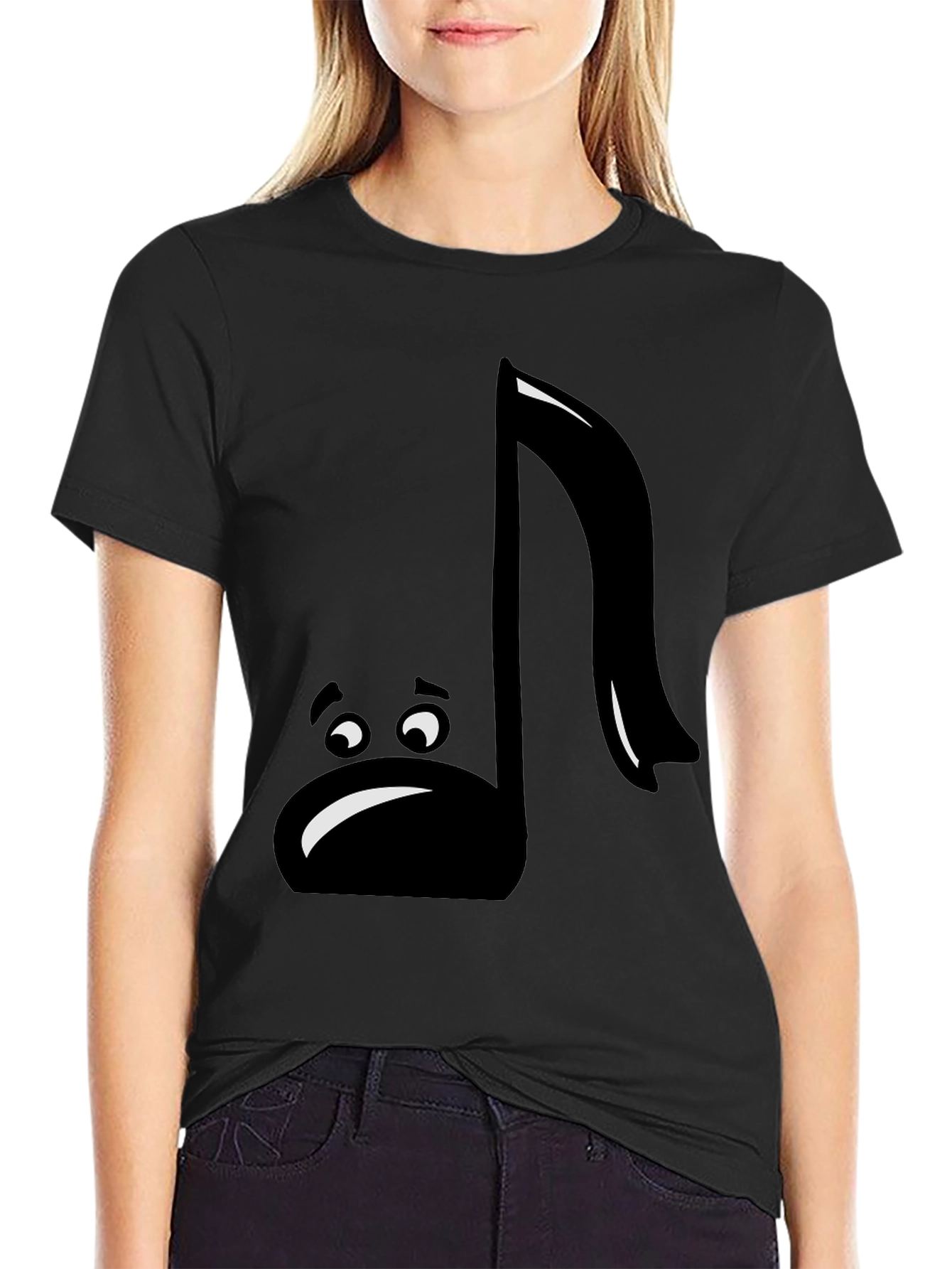 Sad Music Note Graphic T-Shirt - Black Cotton Tee