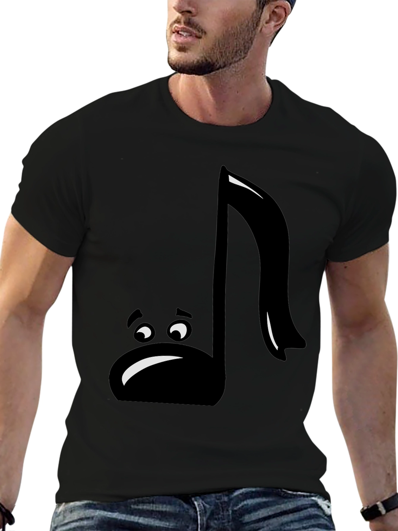 Sad Music Note Graphic T-Shirt - Black Cotton Tee