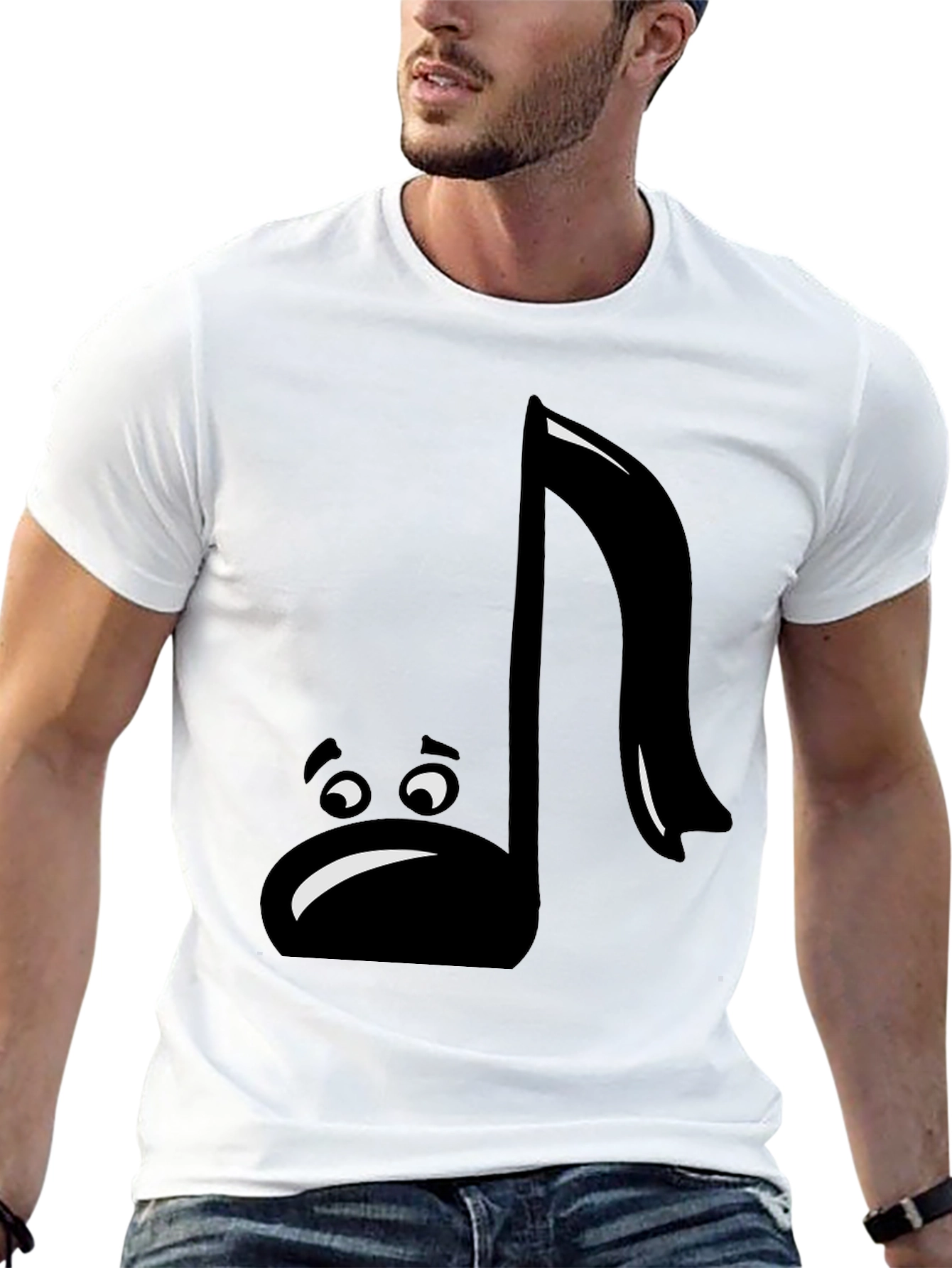 Sad Music Note Graphic T-Shirt - Black Cotton Tee