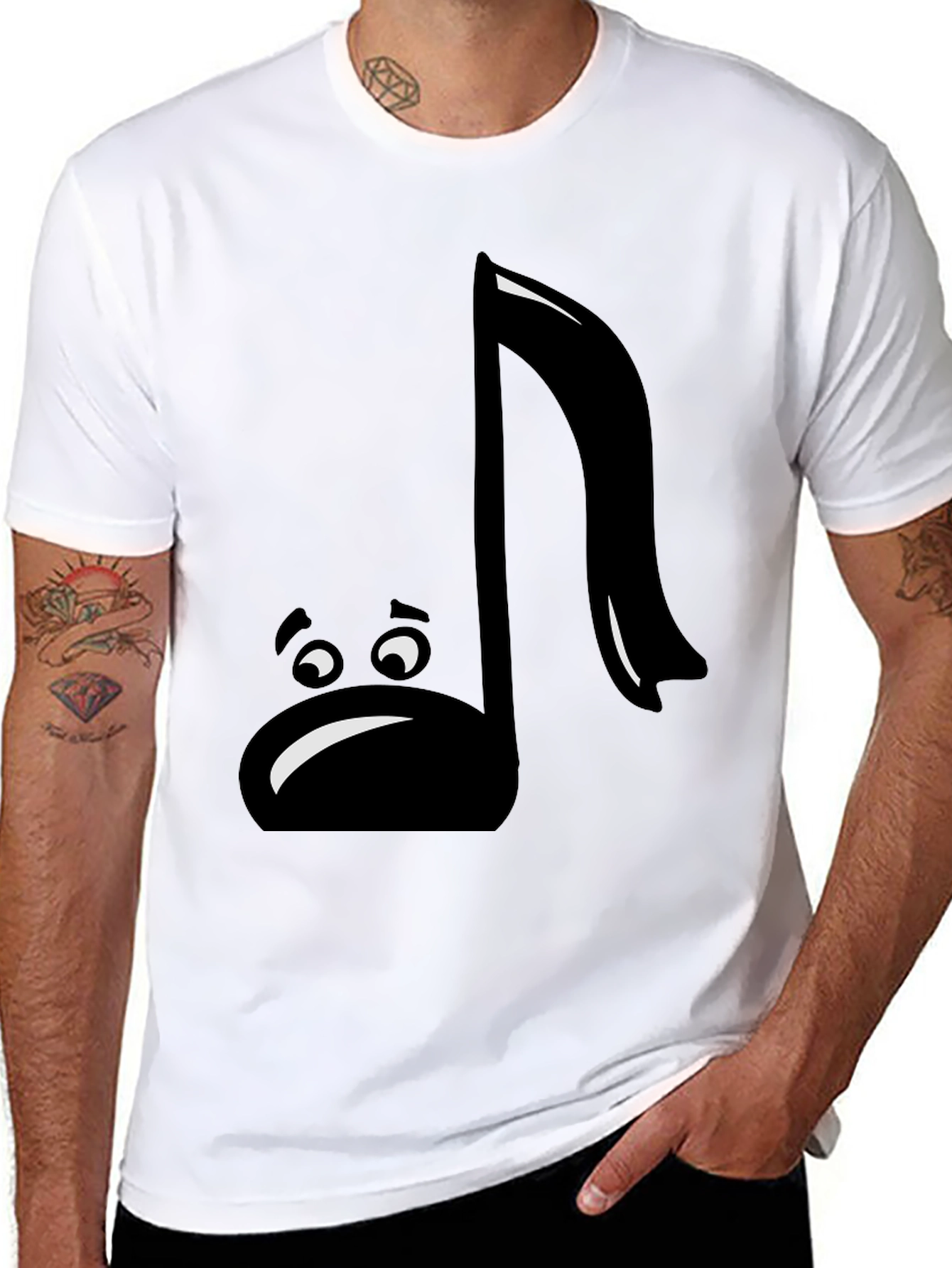 Sad Music Note Graphic T-Shirt - Black Cotton Tee