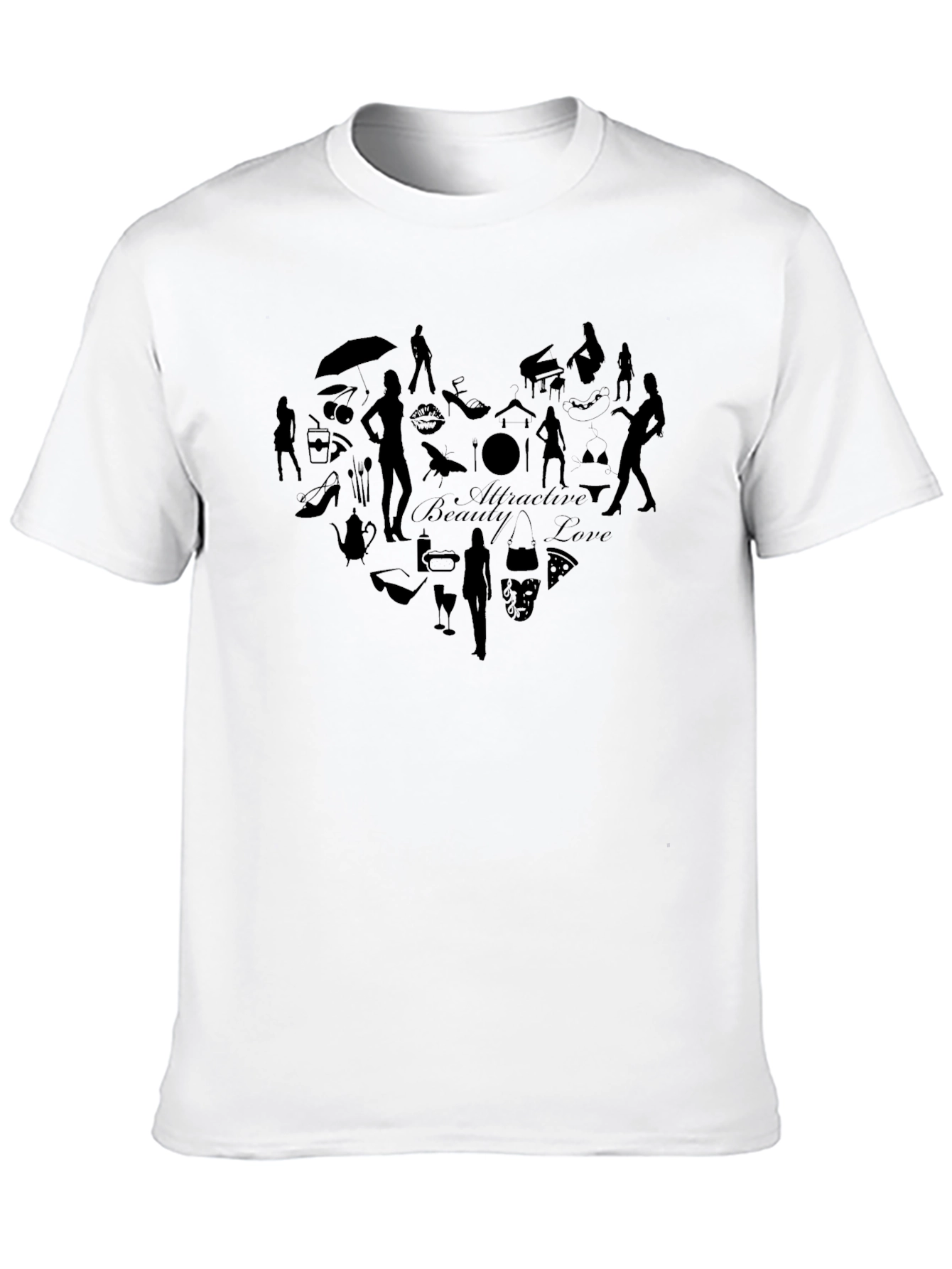 Attractive Beauty Love Heart Graphic Black T-Shirt