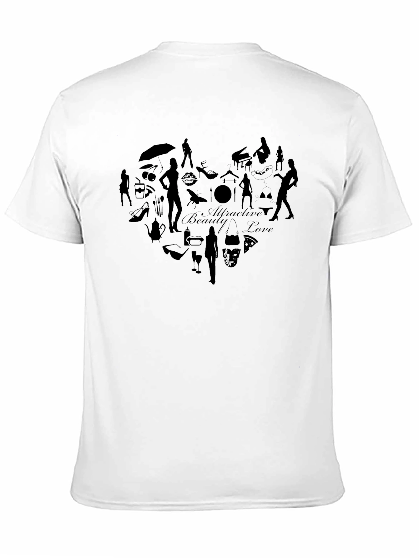 Attractive Beauty Love Heart Graphic Black T-Shirt