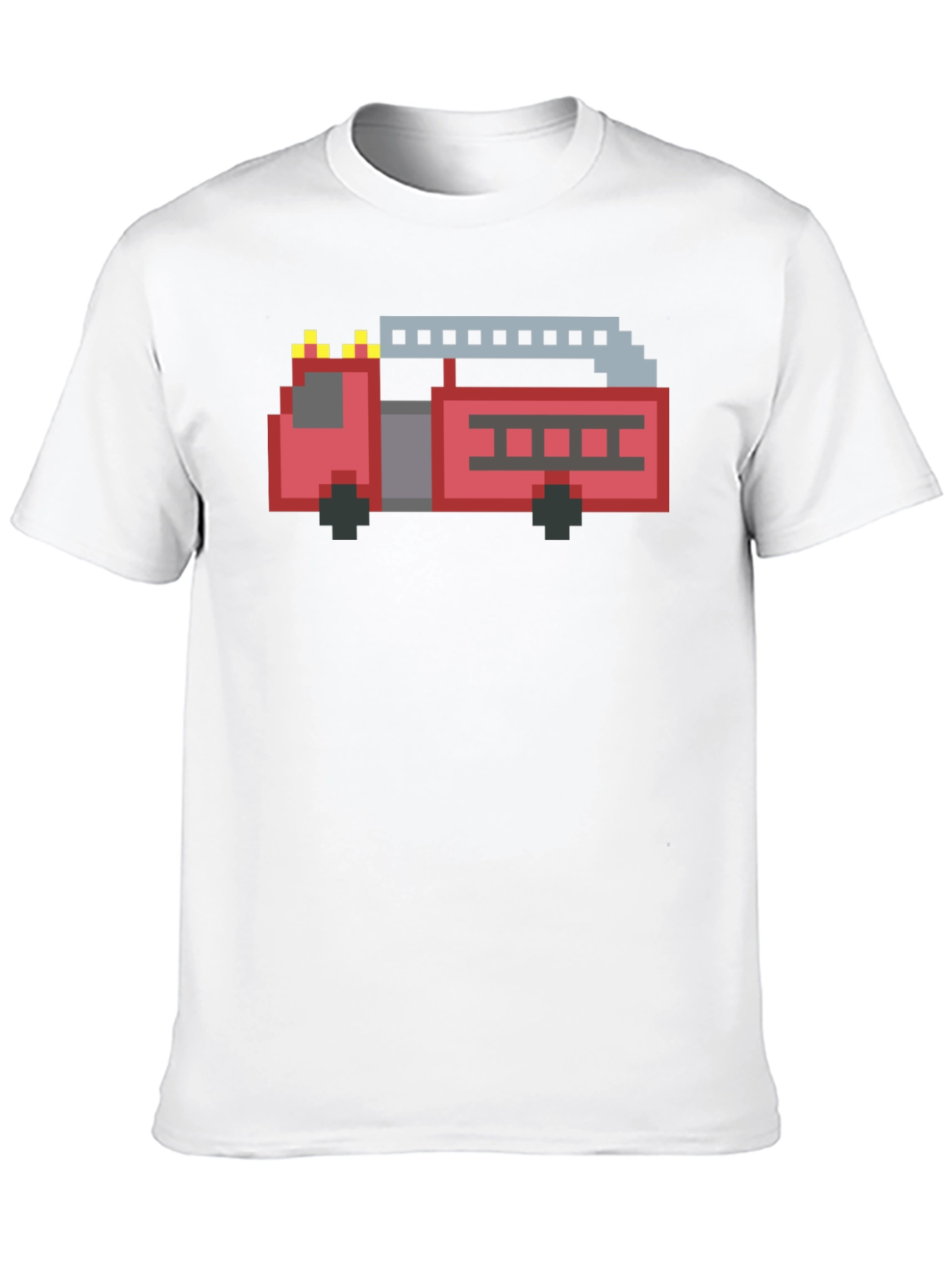 Pixel Fire Truck Graphic Tee - Black Cotton T-Shirt