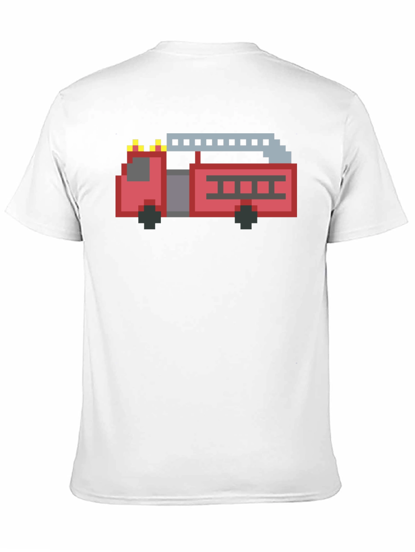 Pixel Fire Truck Graphic Tee - Black Cotton T-Shirt