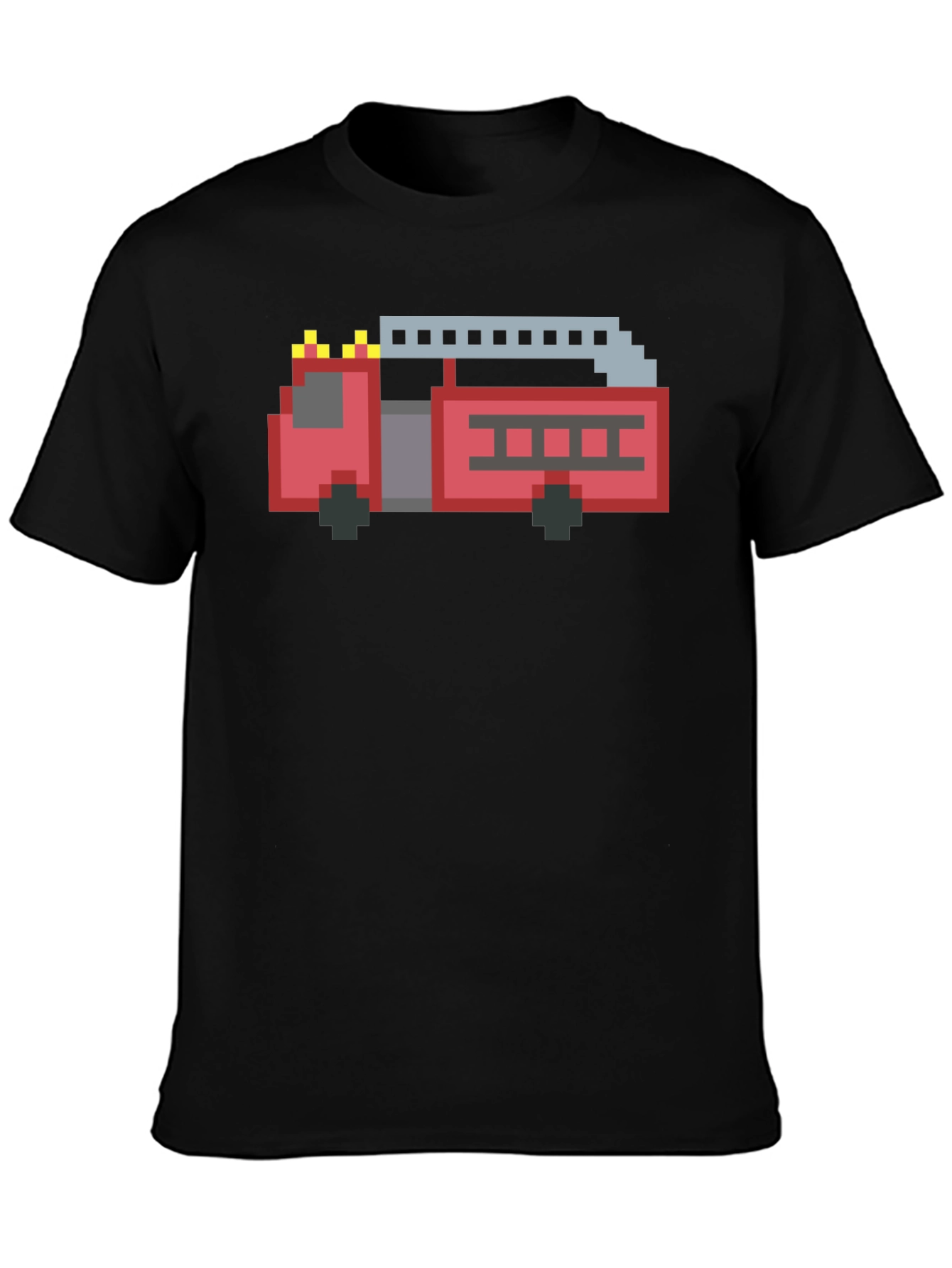 Pixel Fire Truck Graphic Tee - Black Cotton T-Shirt