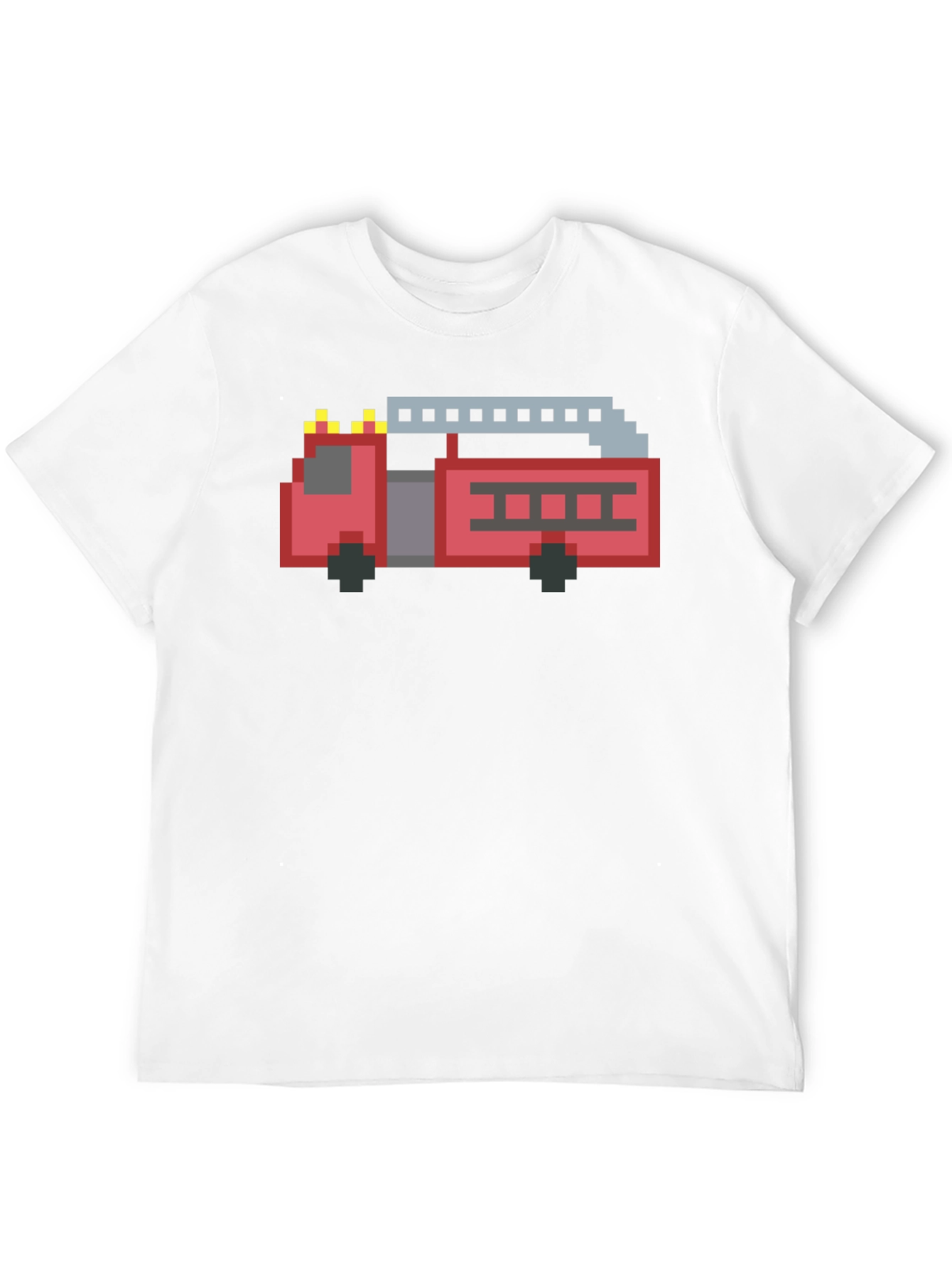 Pixel Fire Truck Graphic Tee - Black Cotton T-Shirt