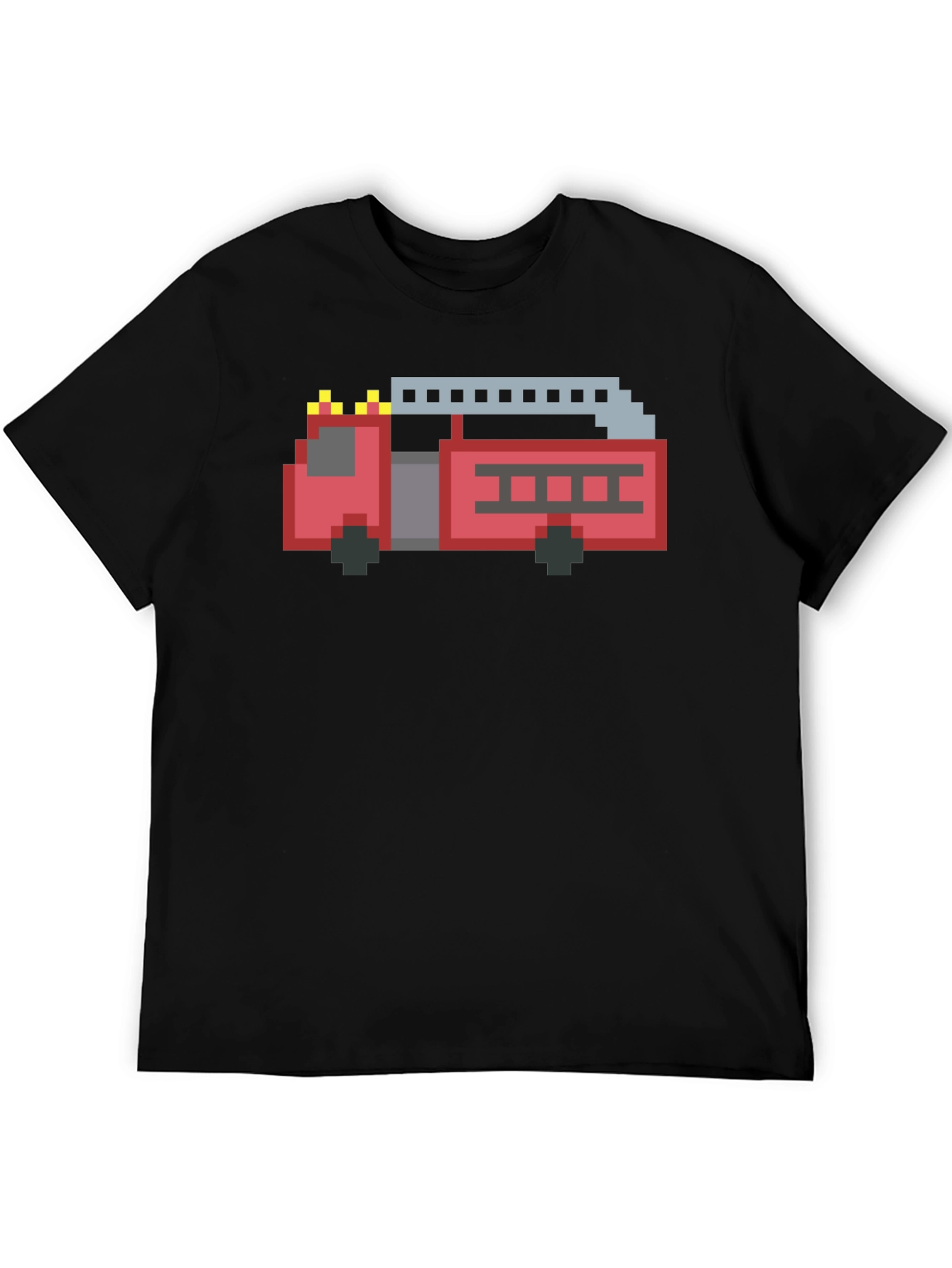 Pixel Fire Truck Graphic Tee - Black Cotton T-Shirt