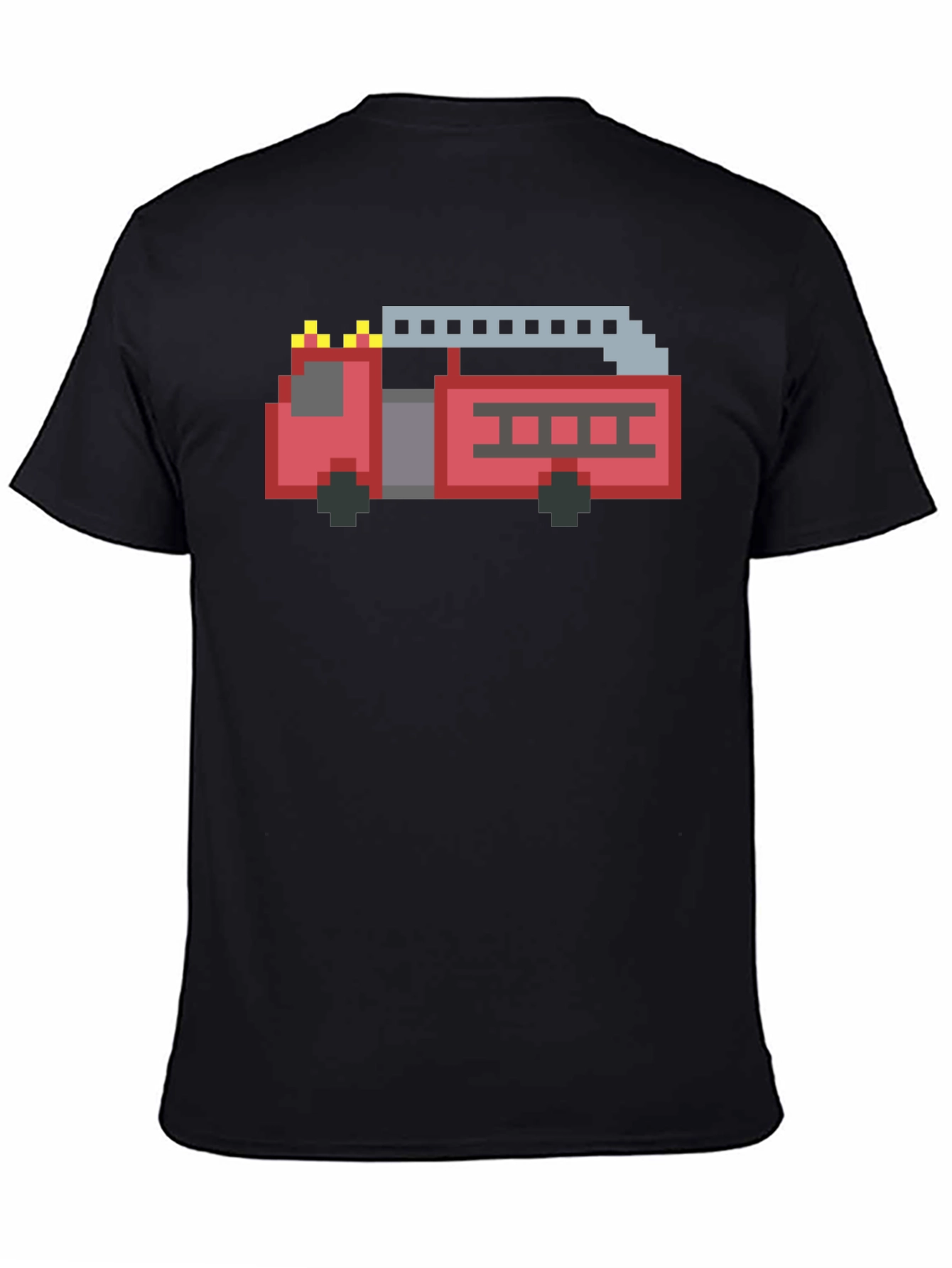 Pixel Fire Truck Graphic Tee - Black Cotton T-Shirt