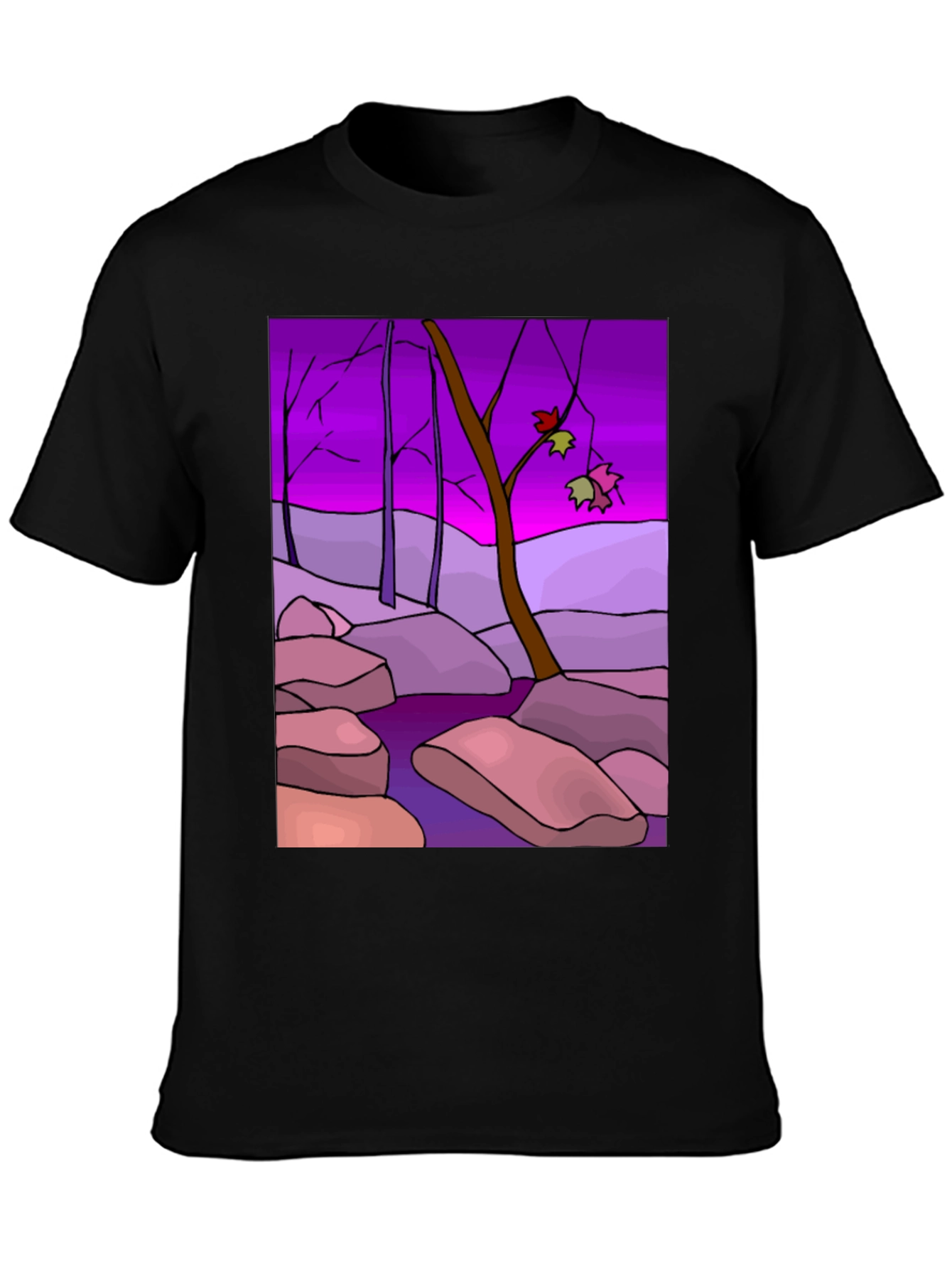 Artistic Landscape Print Black T-Shirt