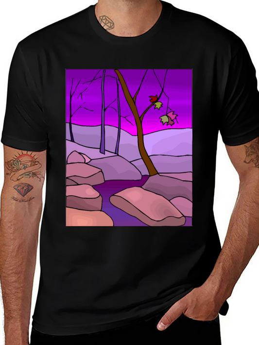 Artistic Landscape Print Black T-Shirt