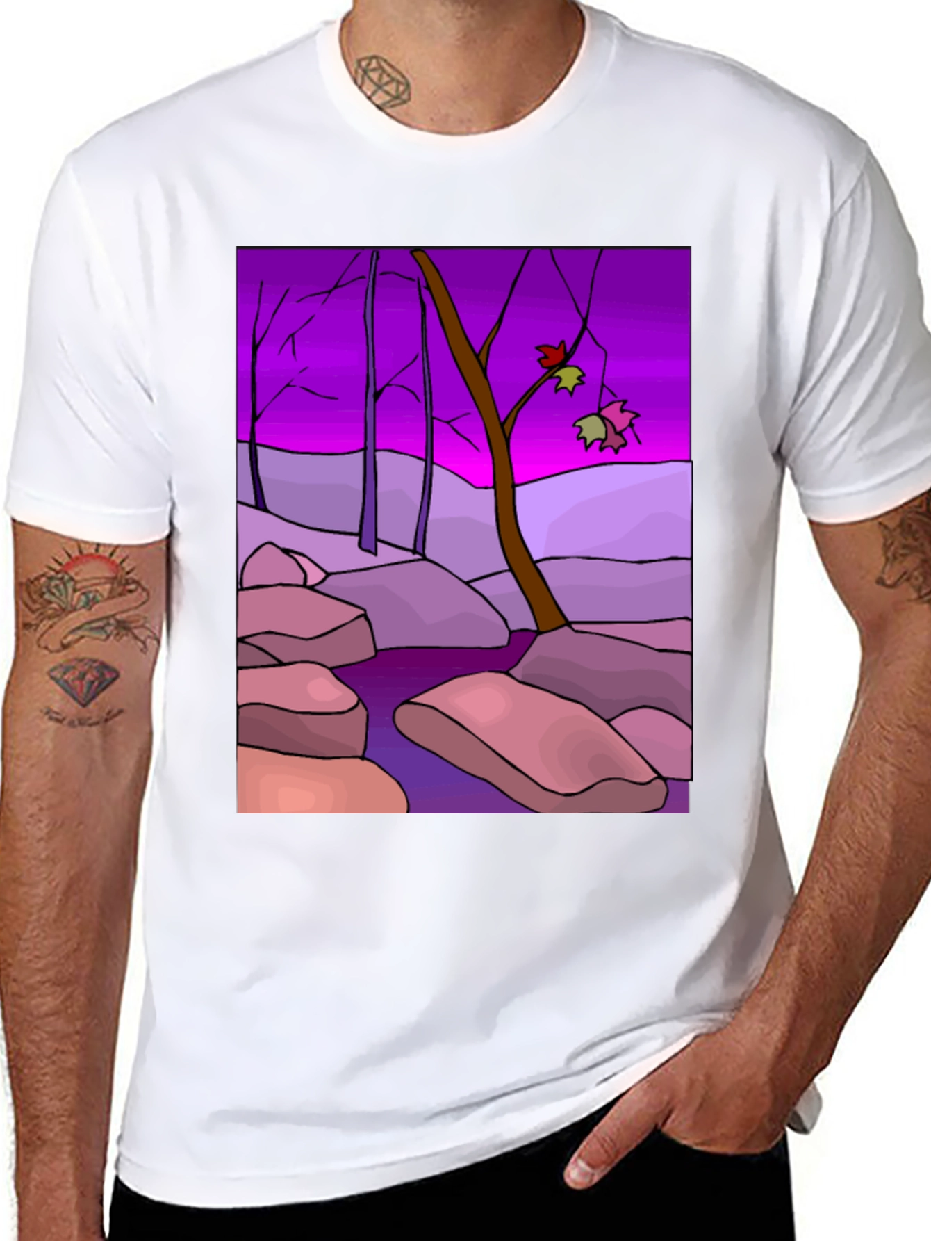Artistic Landscape Print Black T-Shirt