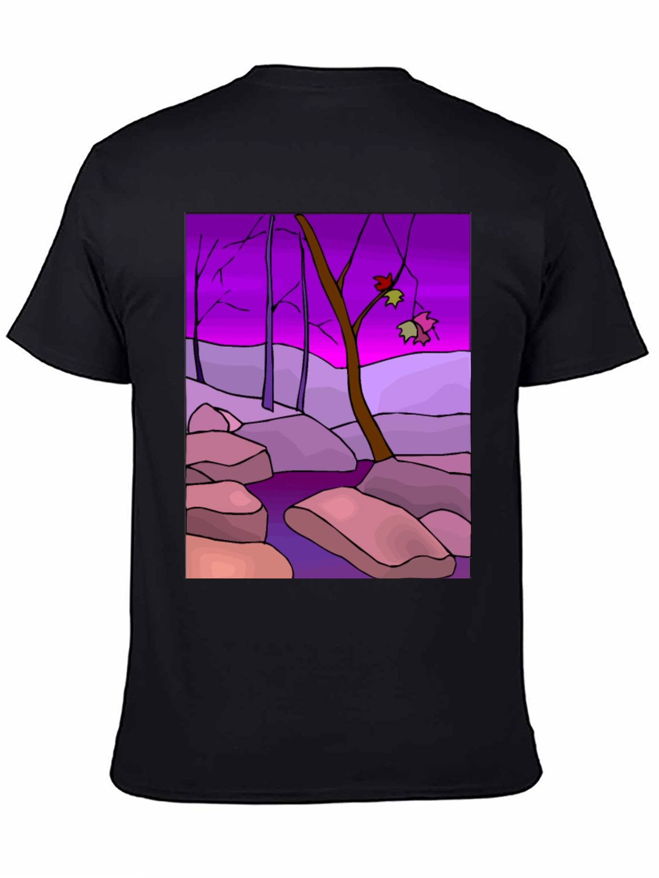 Artistic Landscape Print Black T-Shirt